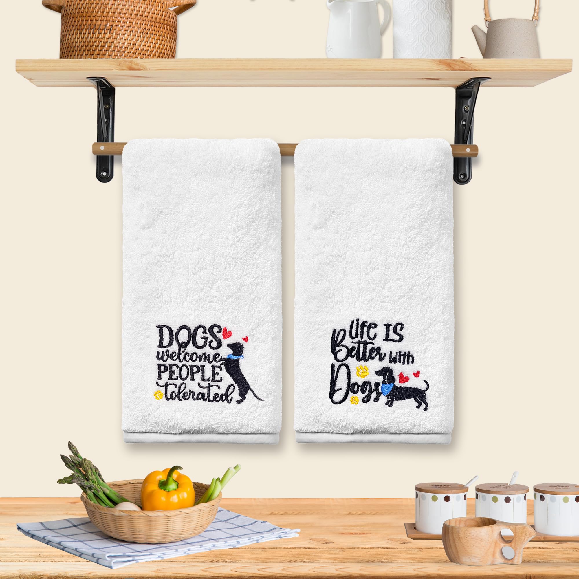 Dog Hand Towels for Bathroom Set of 2, Lover Gifts for Women Bathroom Decor Embroidered, Owners Mom Gifts Decorative New Home Te