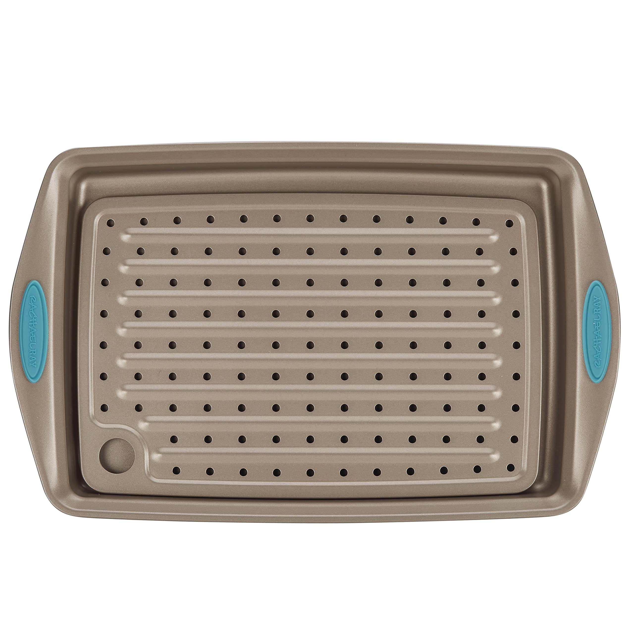 Rachael Ray Cucina Nonstick Bakeware Set With Grips, Nonstick Cookie Sheet / Baking Sheet And Crisper Pan - 2 Piece, Latte Brown