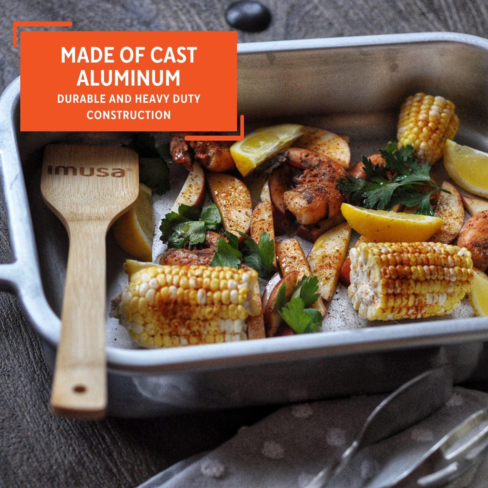 Imusa Heavy Duty Cajun 13.5'' X 10'' Roaster And Baking Pan For Turkey, Vegetables And Desserts