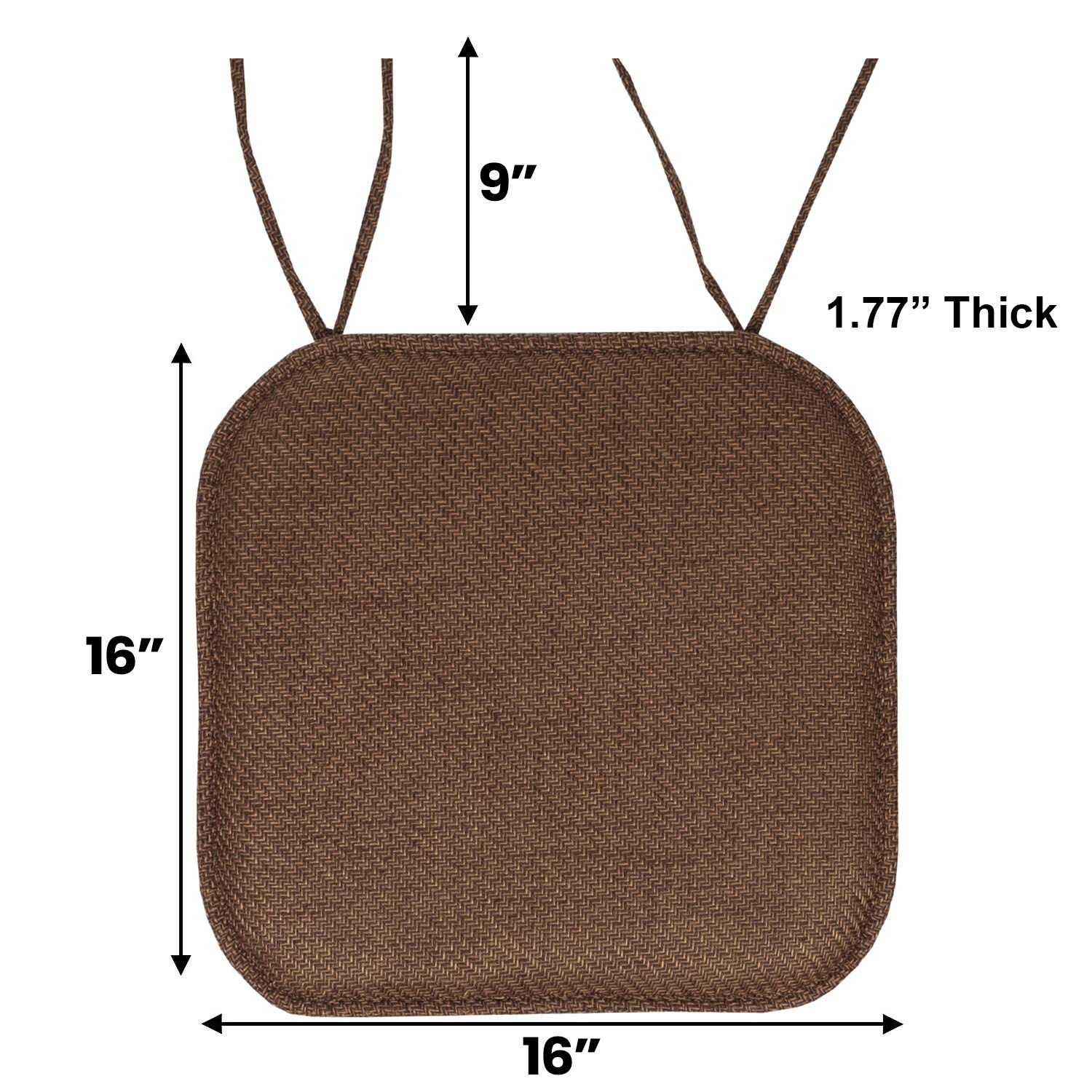 Chair Cushion Memory Foam Pads With Ties Honeycomb Pattern Slip Non Skid Rubber Back Rounded Square 16'' X 16'' Seat Cover, Herr