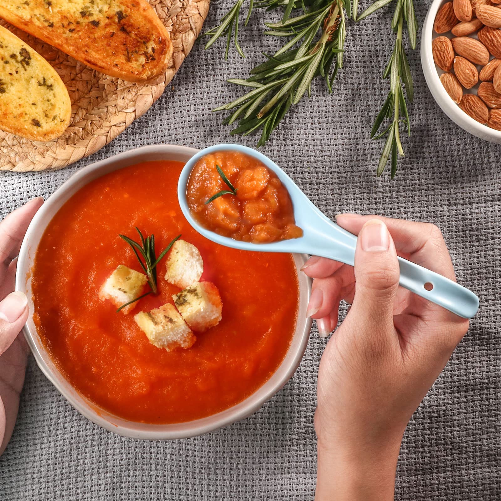 Wareland Asian Soup Spoon Set Of 6, 6.75 Inch Ultra-Fine Ceramic Chinese Soup Spoons, Blue Japanese Soup Spoon For Cereal Stews