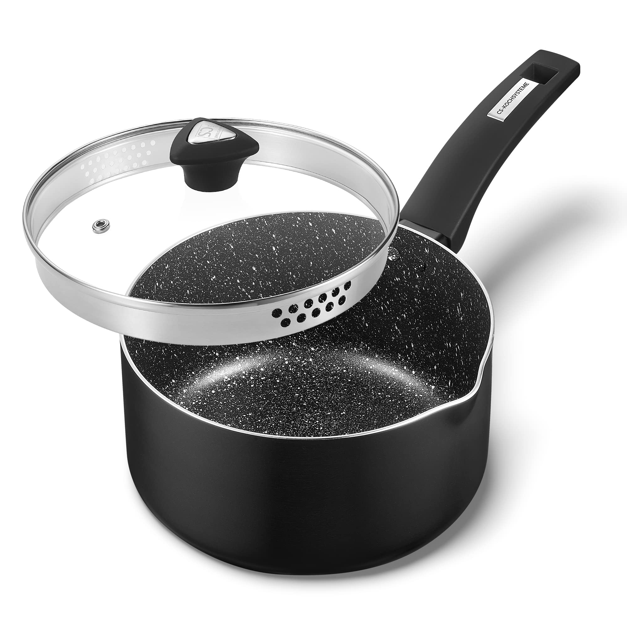KOCH SYSTEME CS 3 Quart Saucepan  3 Quart Pot with Nonstick Granite Coatings, 4.4 Deep Sauce Pan with Lid, Heating, Nonstick S