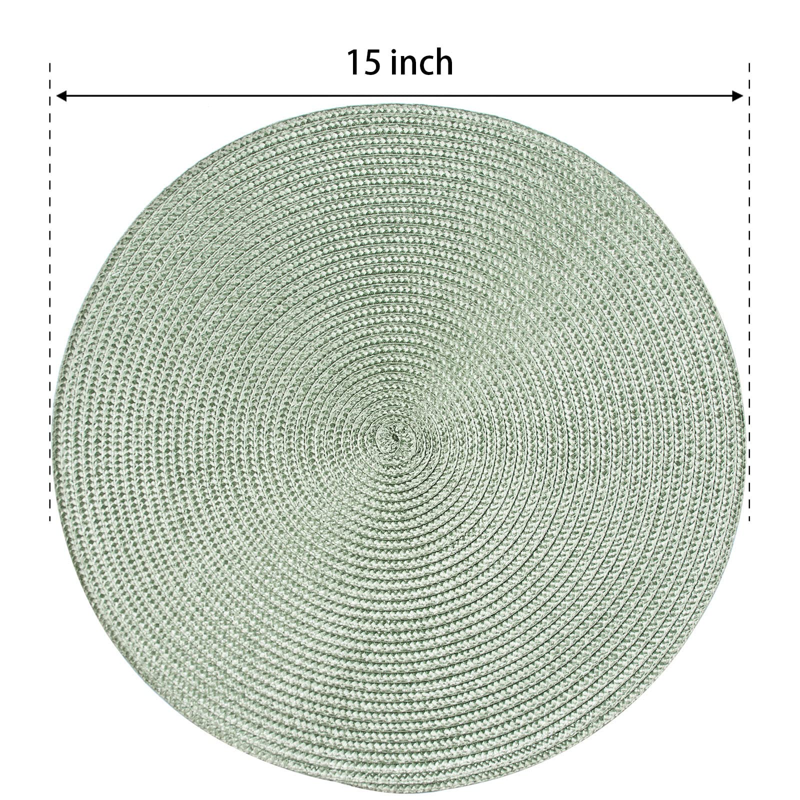 Funwheat Round Braided Placemats Set Of 6 Place Mats For Dining Tables Woven Washable Non-Slip Table Mats 15 Inch(Fog Green, 6Pc