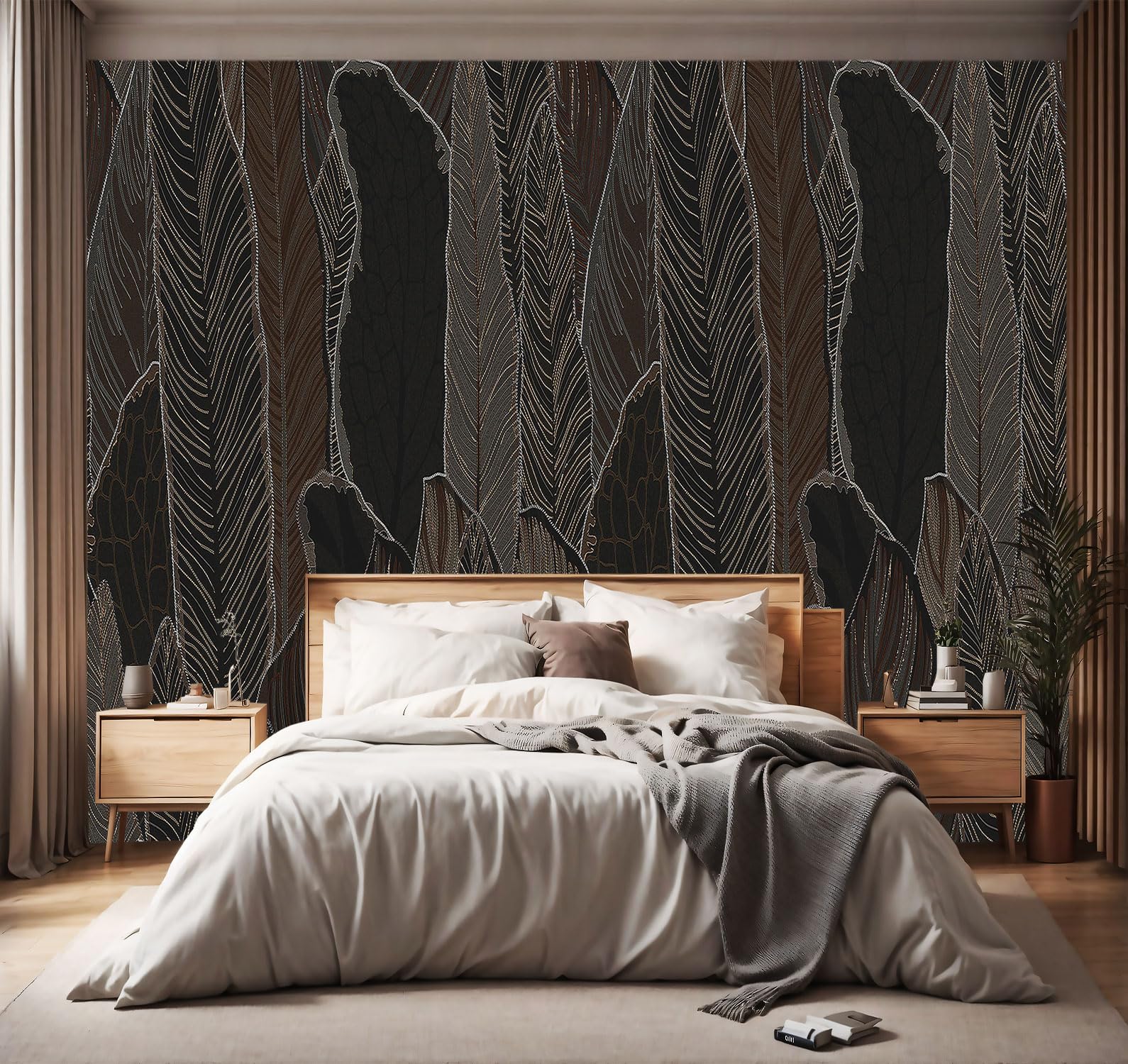 YIHWM -Tropical Botanical Leaf Backdrop Large Fabric Wallpaper Dark Plant Bedroom Bathroom Wall Mural- 160x108( not Peel and Sti