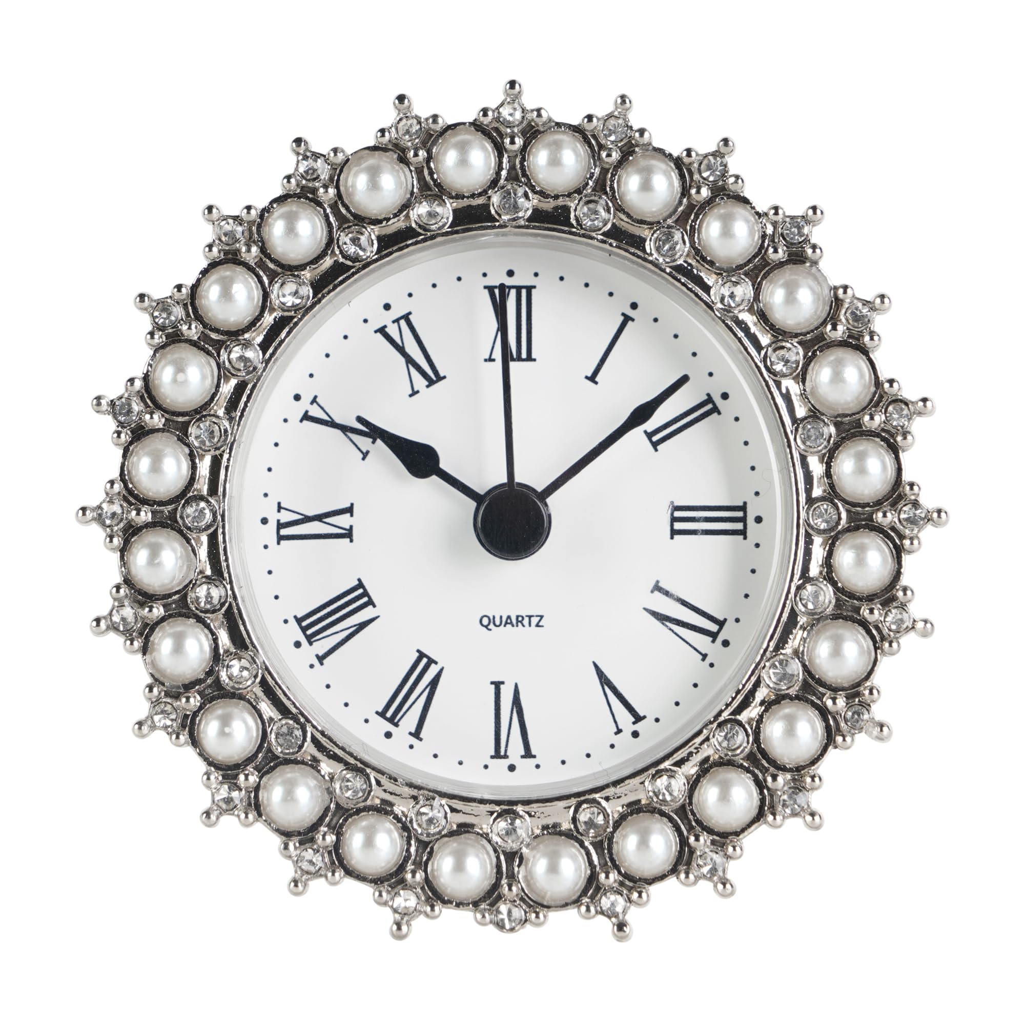Nikky Home Pewter Small Table Clock With Quartz Analog Faux Pearls 3, White By Nikky Home