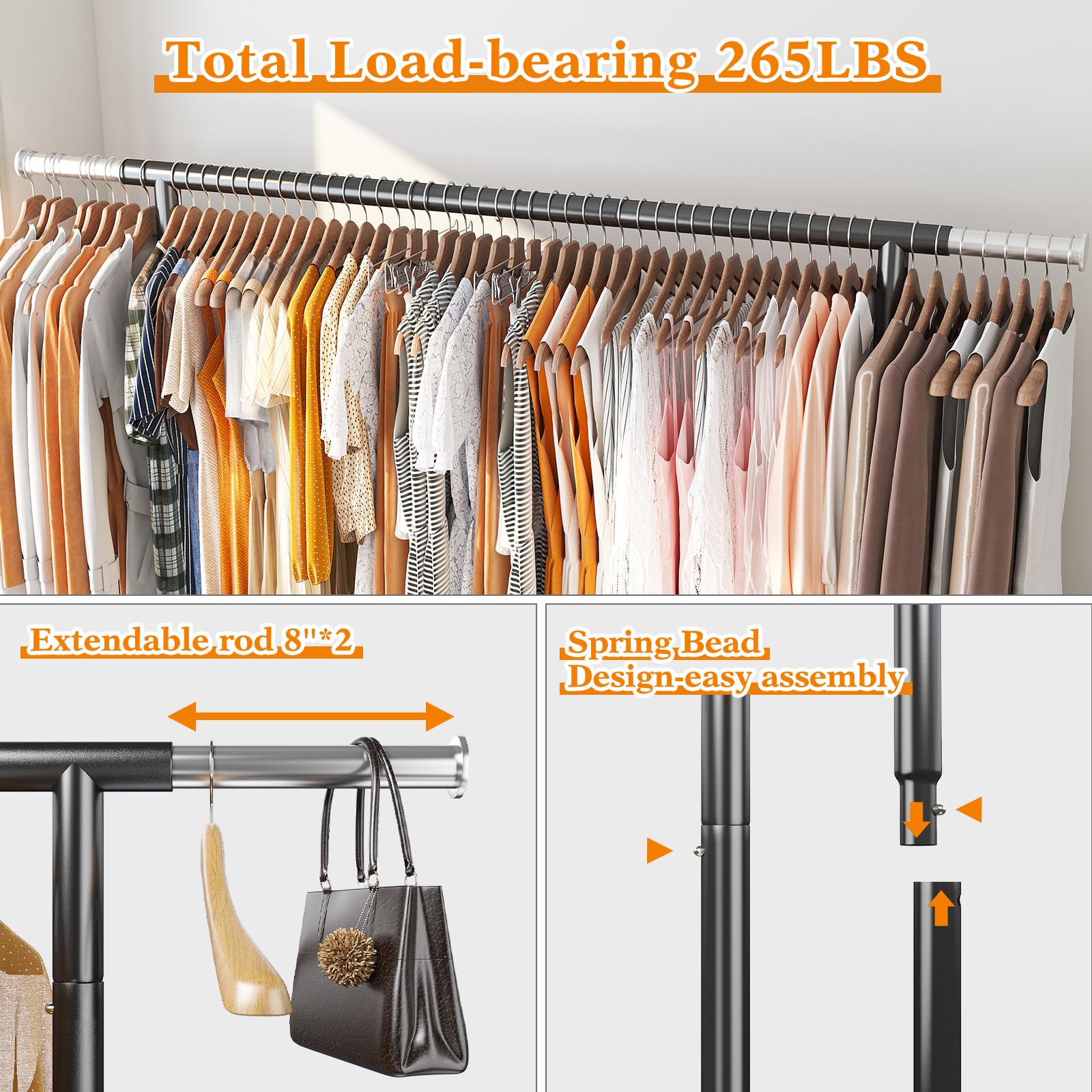 Raybee Clothing Rack Heavy Duty 77'' W Clothes Rack Clothing Racks For Hanging Clothes Rolling Clothes Rack With Wheels Commerci