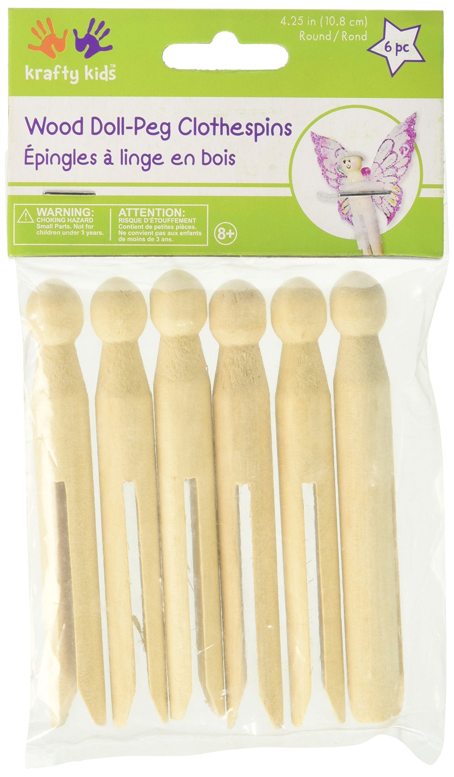 Multicraft Imports Wood Doll-Peg Clothespins Round-Natural 4.25'' 6/Pkg (27126926)