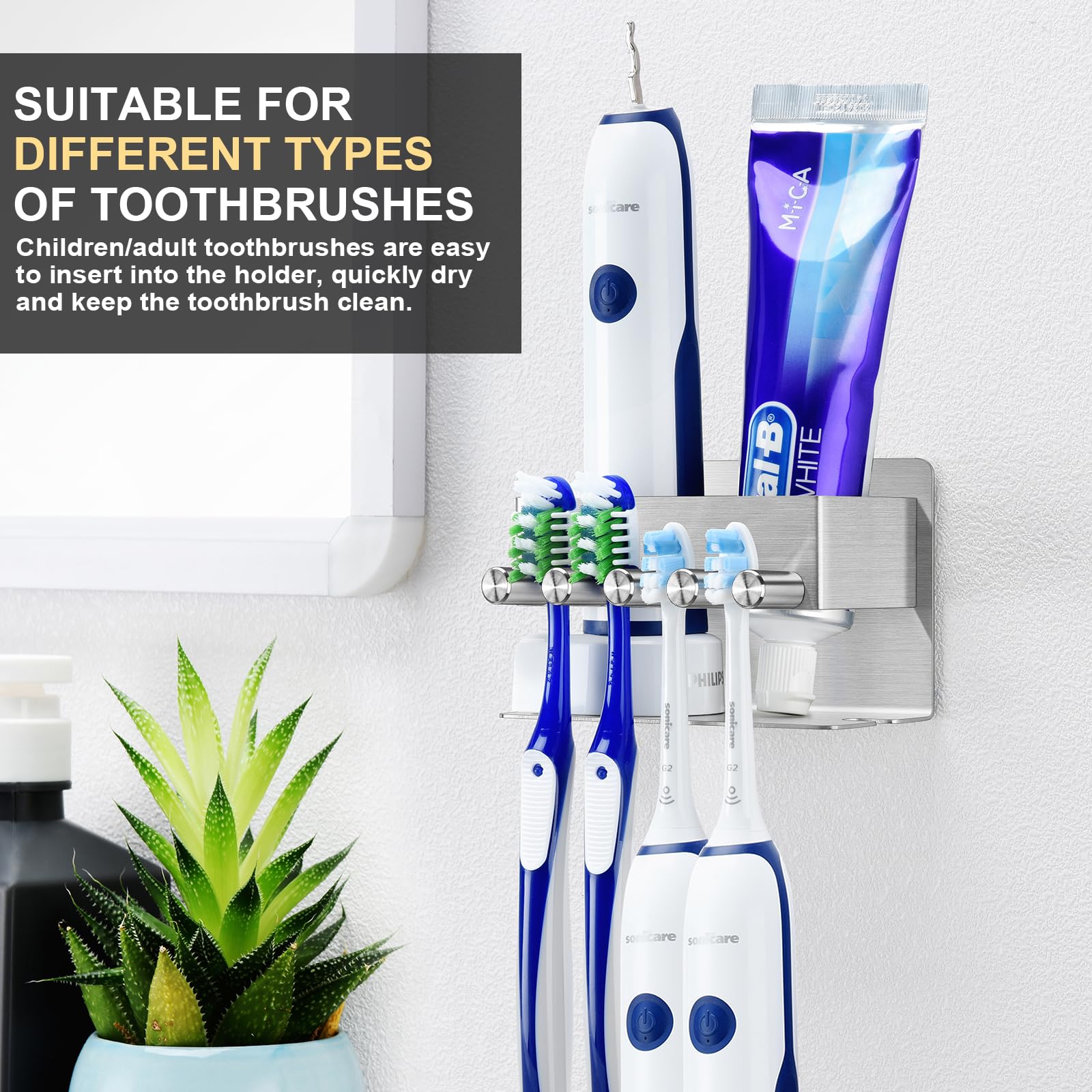 Yayinli Toothbrush Holders - Wall Mounted Toothpaste Holder For Bathrooms, Stainless Steel Tooth Brushing Holder Shower Electric