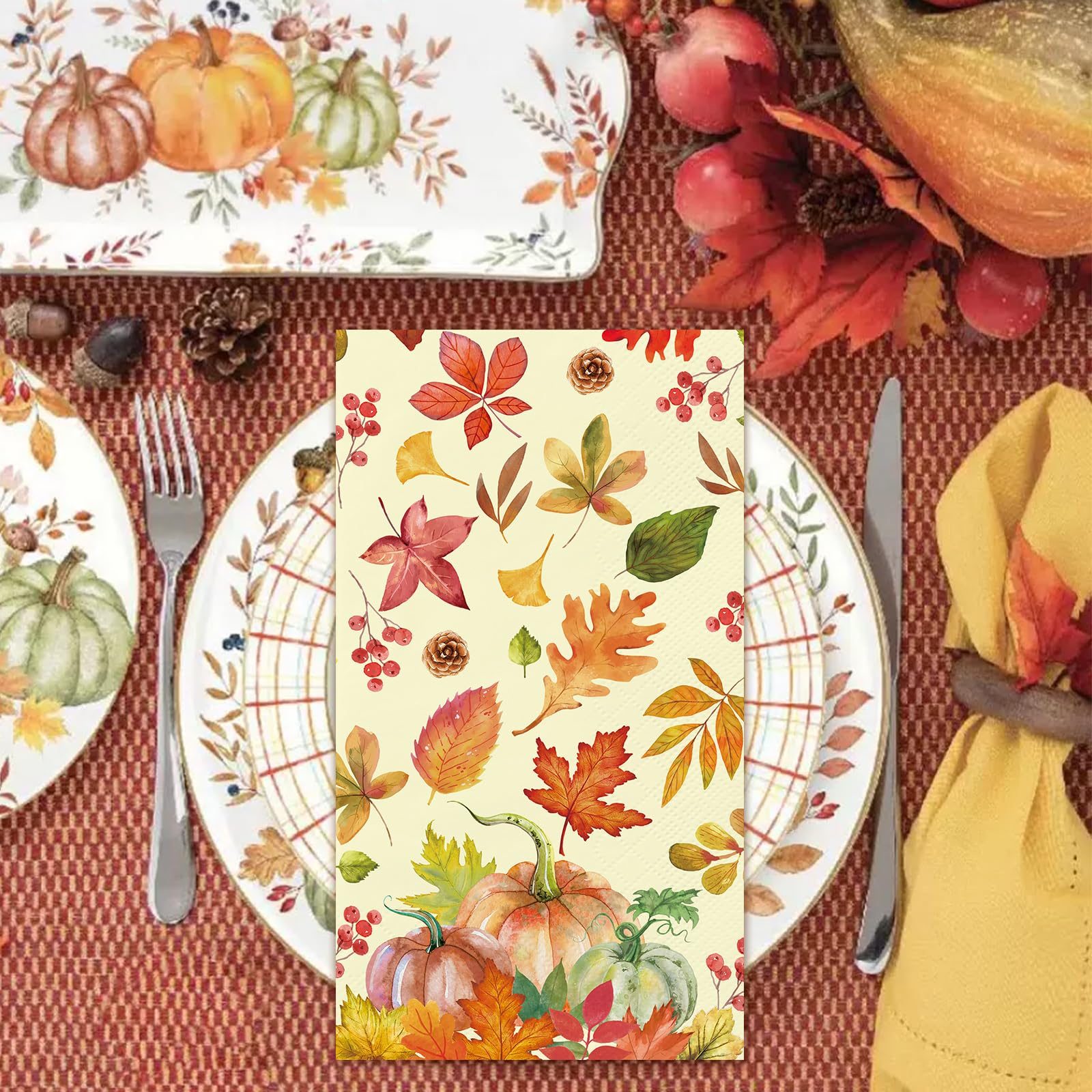 IANFEPH 100 Pcs Fall Napkins 3 Ply Disposable Bathroom Guest Paper Towels Thanksgiving Halloween Decorative Party Napkins for Ki