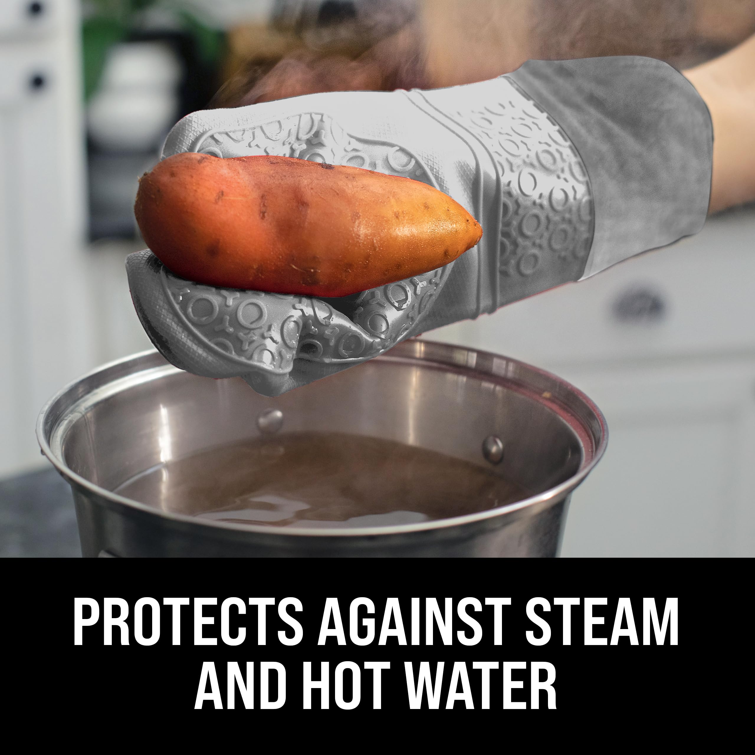 Homwe Extra Long Professional Silicone Oven Mitt, Oven Mitts With Quilted Liner, Heat Resistant Pot Holders, Flexible Oven Glove