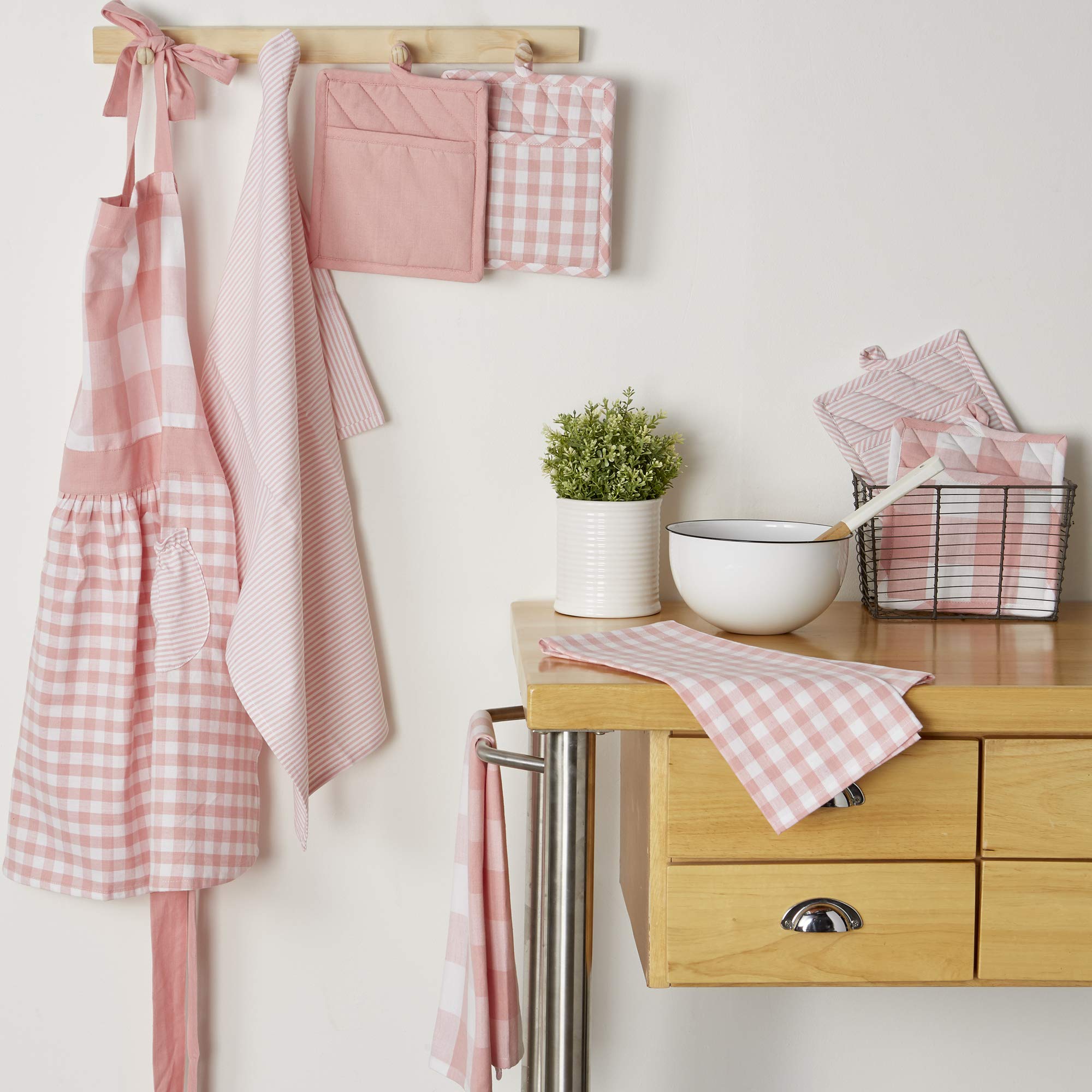 Dii Gingham Check Kitchen Collection, Pink, Potholder Set