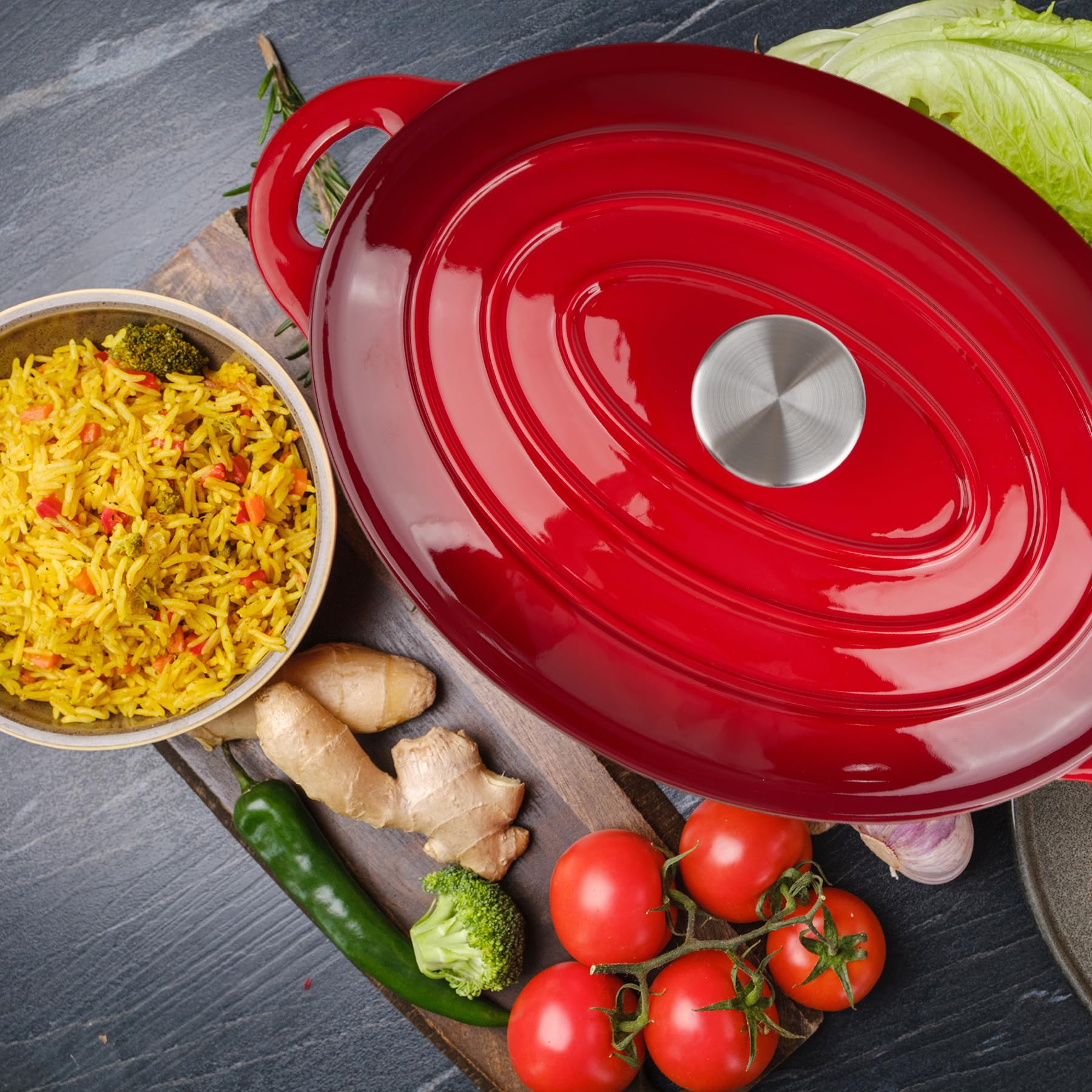 5.5 Quart Oval Enameled Cast Iron Dutch Oven Pot With Lid, Oven Safe Up To 550 F & Dishwasher Safe, Sturdy Dutch Oven Cookware