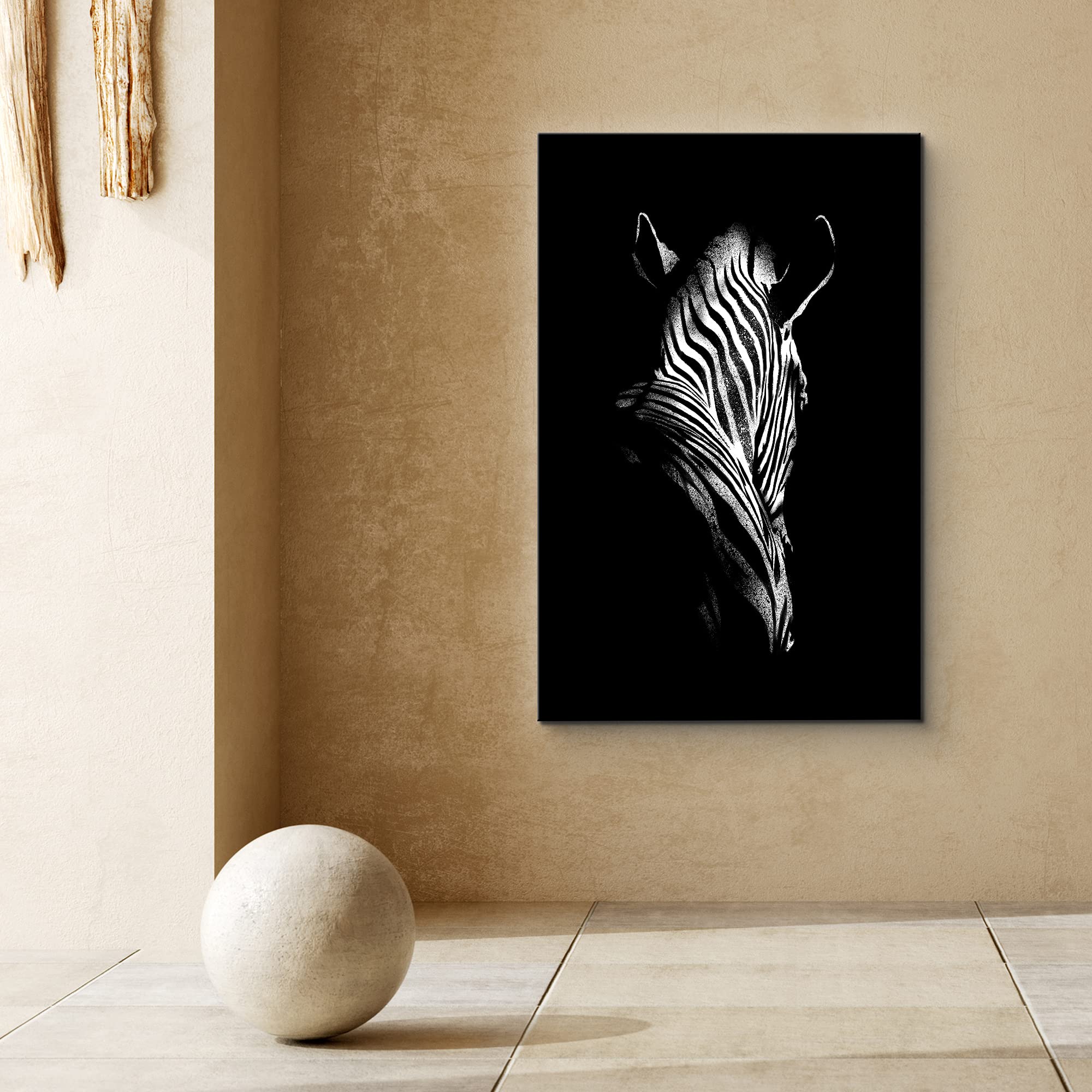 Signford Canvas Print Wall Art Portrait Of Zebra Animals Wildlife Photography Realism Modern Closeup Dramatic Dark Black And Whi