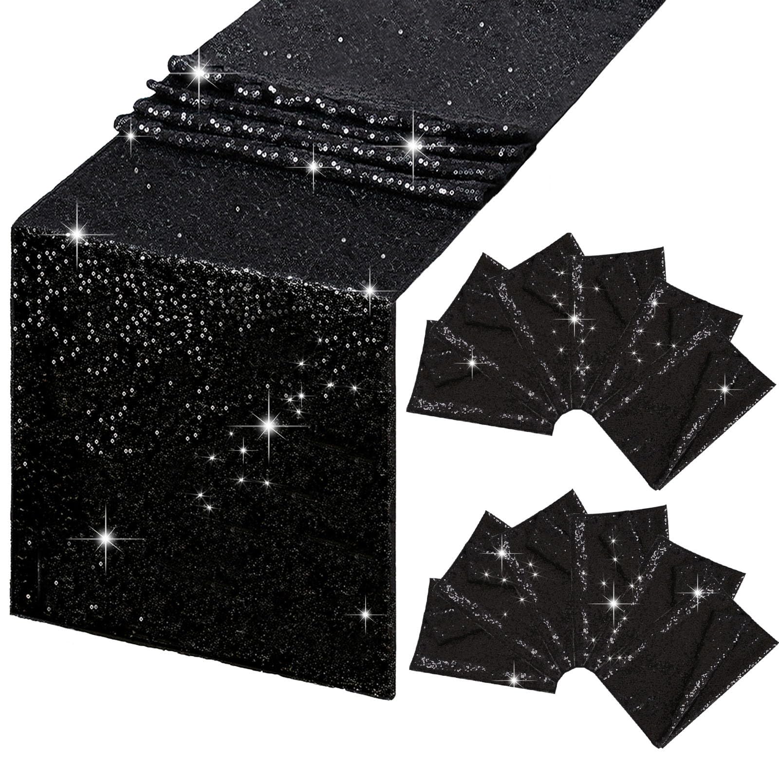B-Cool Sequin Black Table Runner 12 Pack 12X72Inch Glitter Decoration Sparkly Fabric For Halloween Graduation Holiday Birthday O