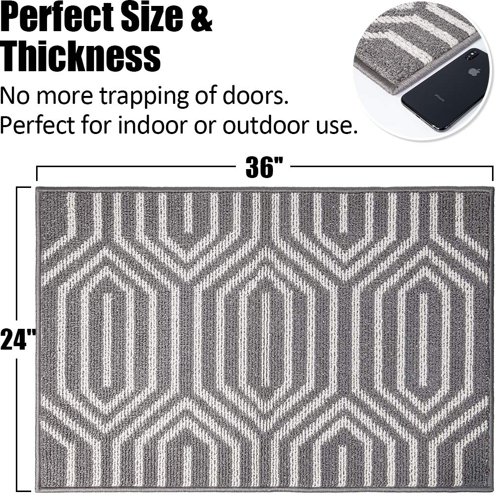 Indoor Doormat 24''x 36''  Absorbent Front Back Door Mat Floor Mats  Rubber Backing Non Slip Door Mats Inside Mud Dirt Trapper Entrance Door Rug Carpet  Machine Washable Low Profile-Grey Time Cloister