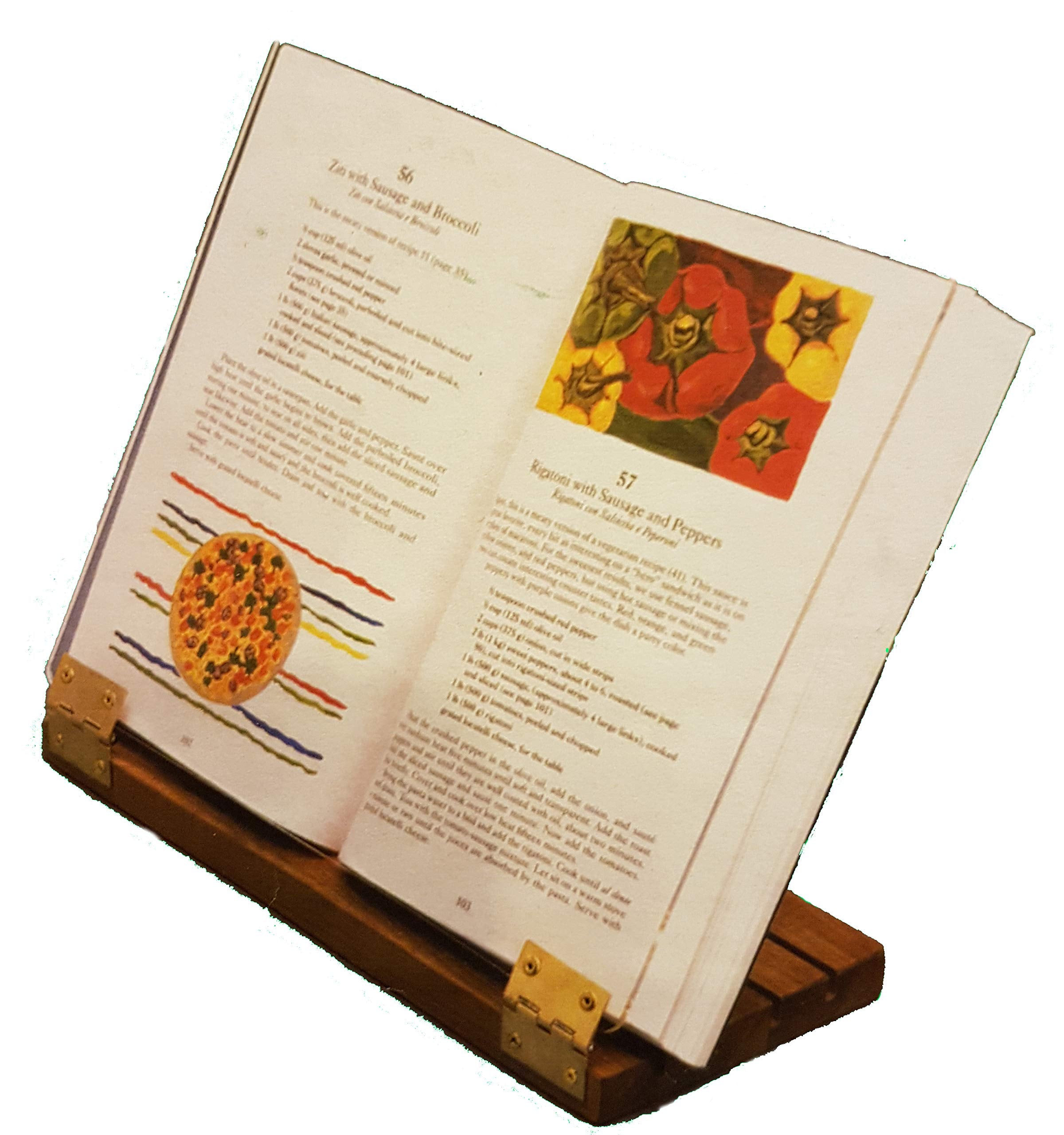 Original Hinged Cookbook Holder - Acrylic Shield With Wood Base And Brass Plated Hinges - Made In The Usa