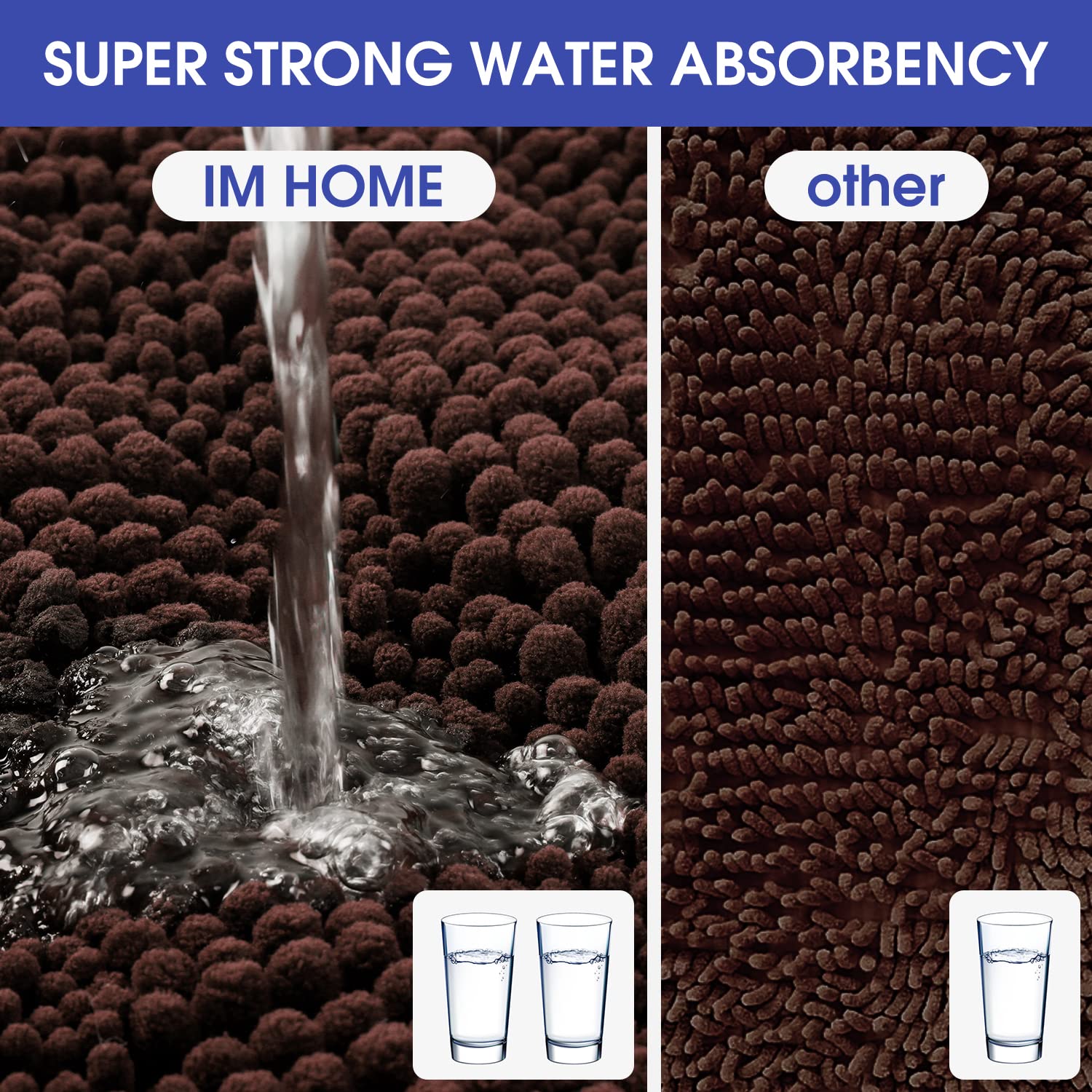 Accumtek Striped Brown Bathroom Rug Set 3 Pieces Ultra Soft, Non Slip Chenille Toilet Mat, Absorbent Plush Shaggy Bath Mats For