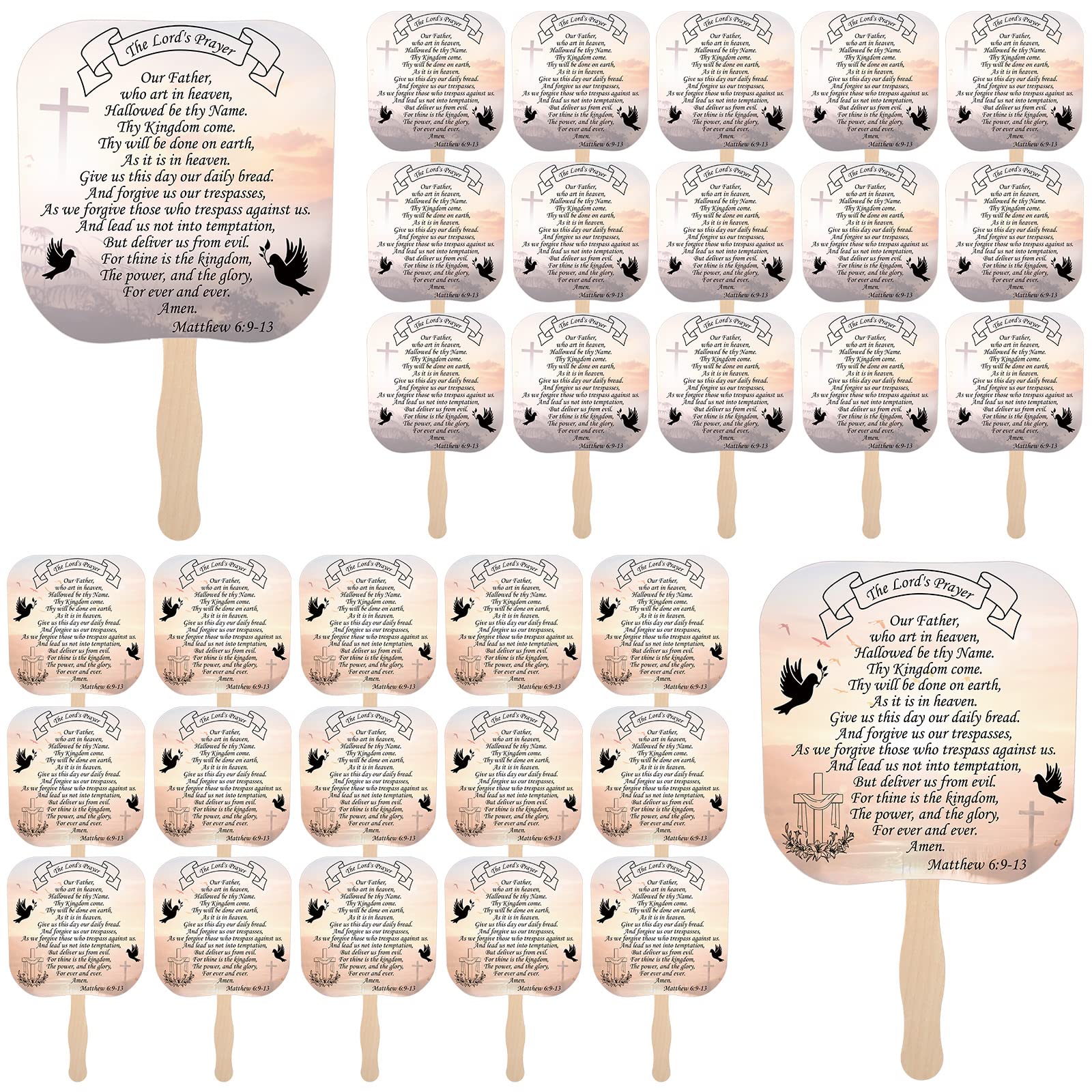 Qeeenar 50 Pcs Christian Church Fans Religious Handheld Fan the Lords Prayer Hand Held Parlor Fans Thick Paper Fans with Wooden