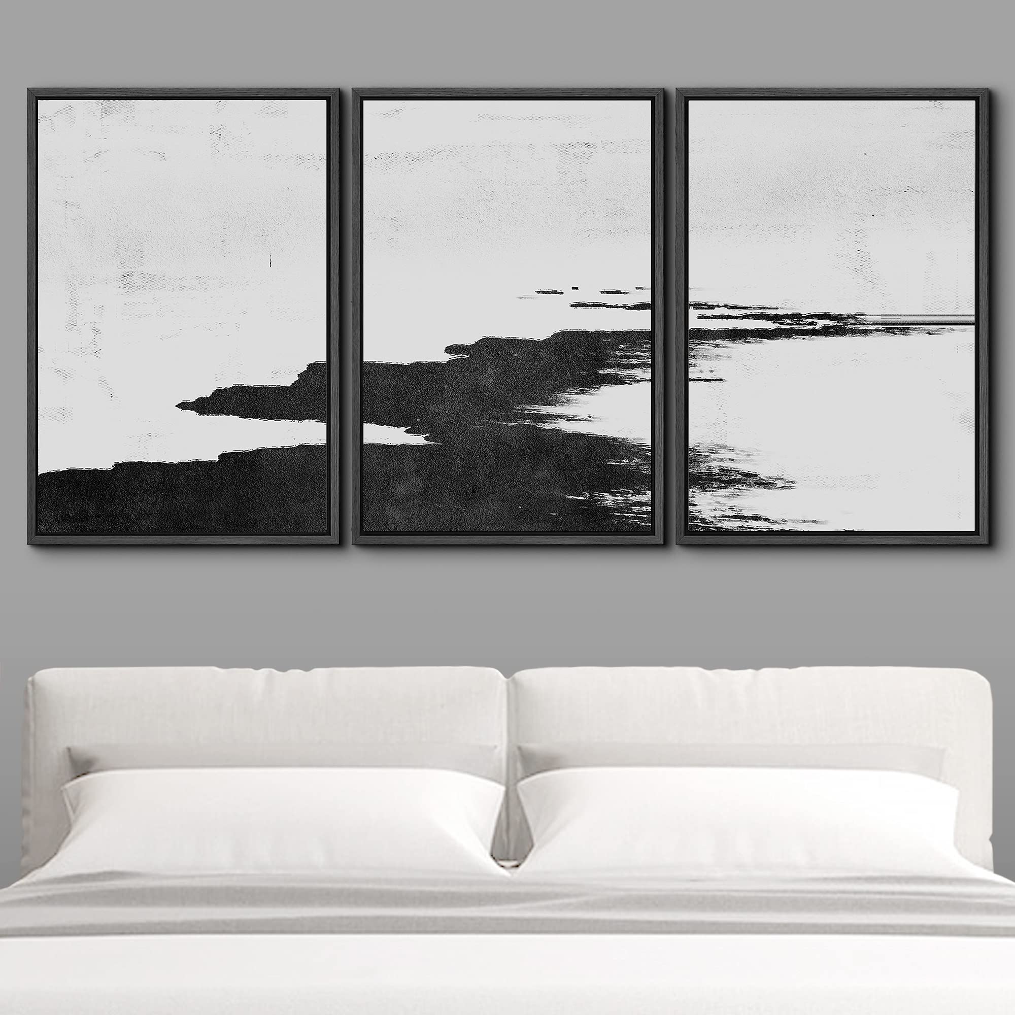 Signwin Framed Canvas Print Wall Art Dark Path Along The Shore Abstract Shapes Illustrations Modern Art Minimalist Relax/Calm Bl