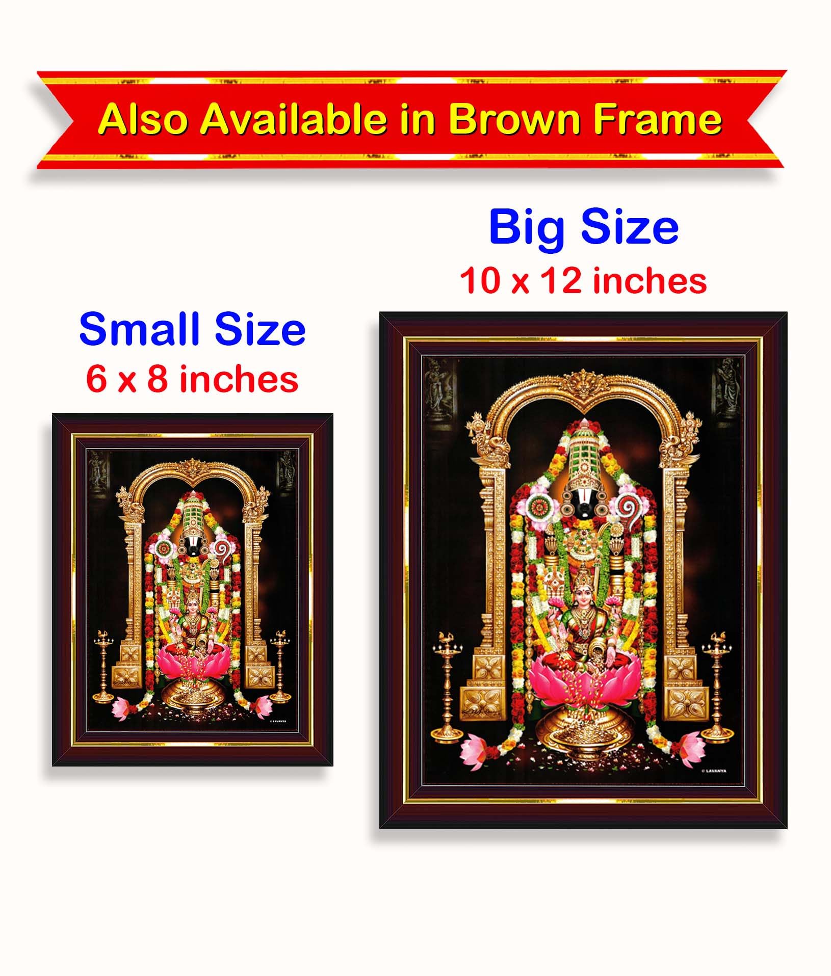 Pavan Photo Laminations Tirupati Balaji Lakshmi Venkateshwara Swamy Wall Painting Framed Home Decor (Wood,Matte,Gold,Big Size,10