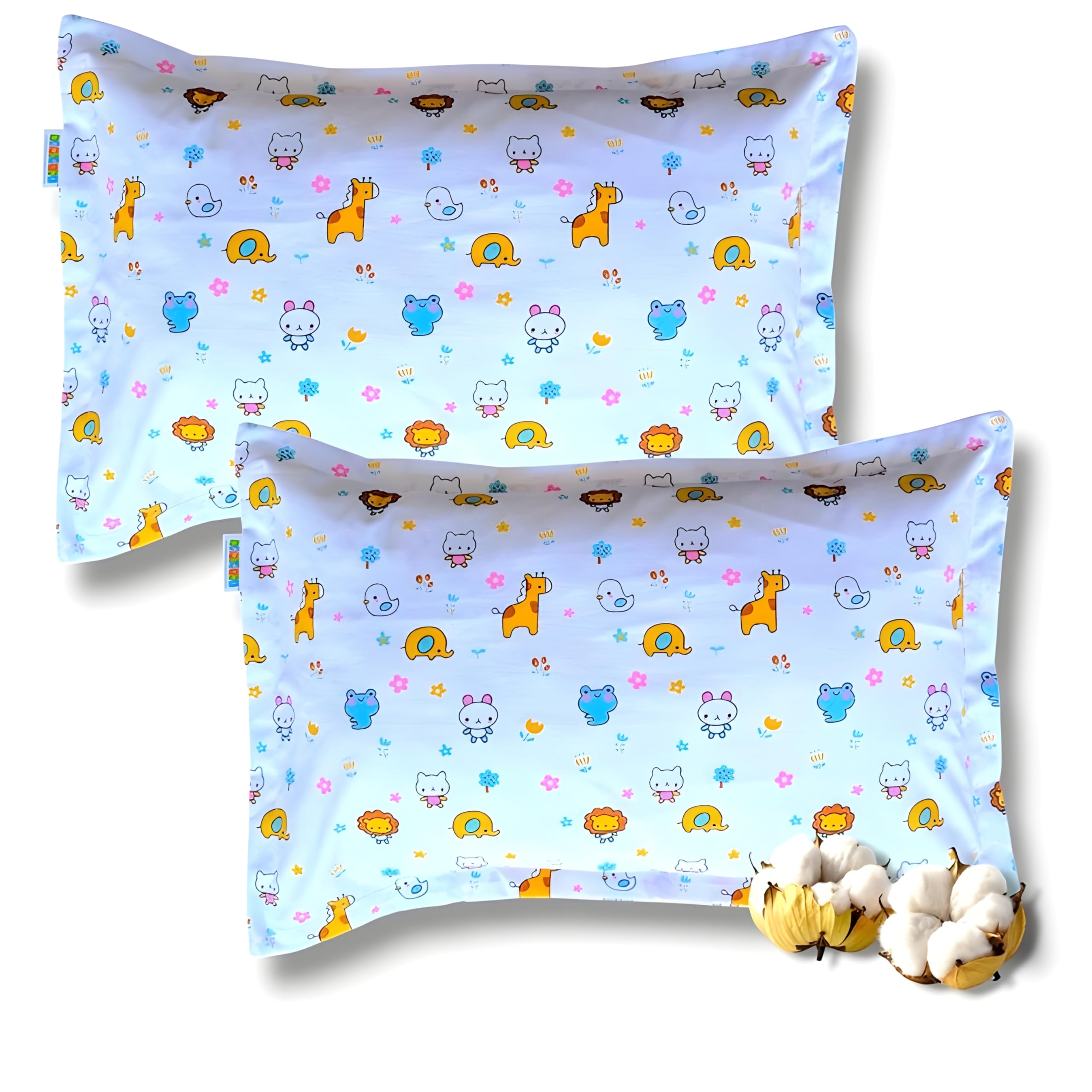 Samspire 100% Organic Cotton Kids Pillow Covers Only, Size 12X18 Inches, Suitable For Kids Of 1 To 5 Year, Set Of 2 (White-Grf-K