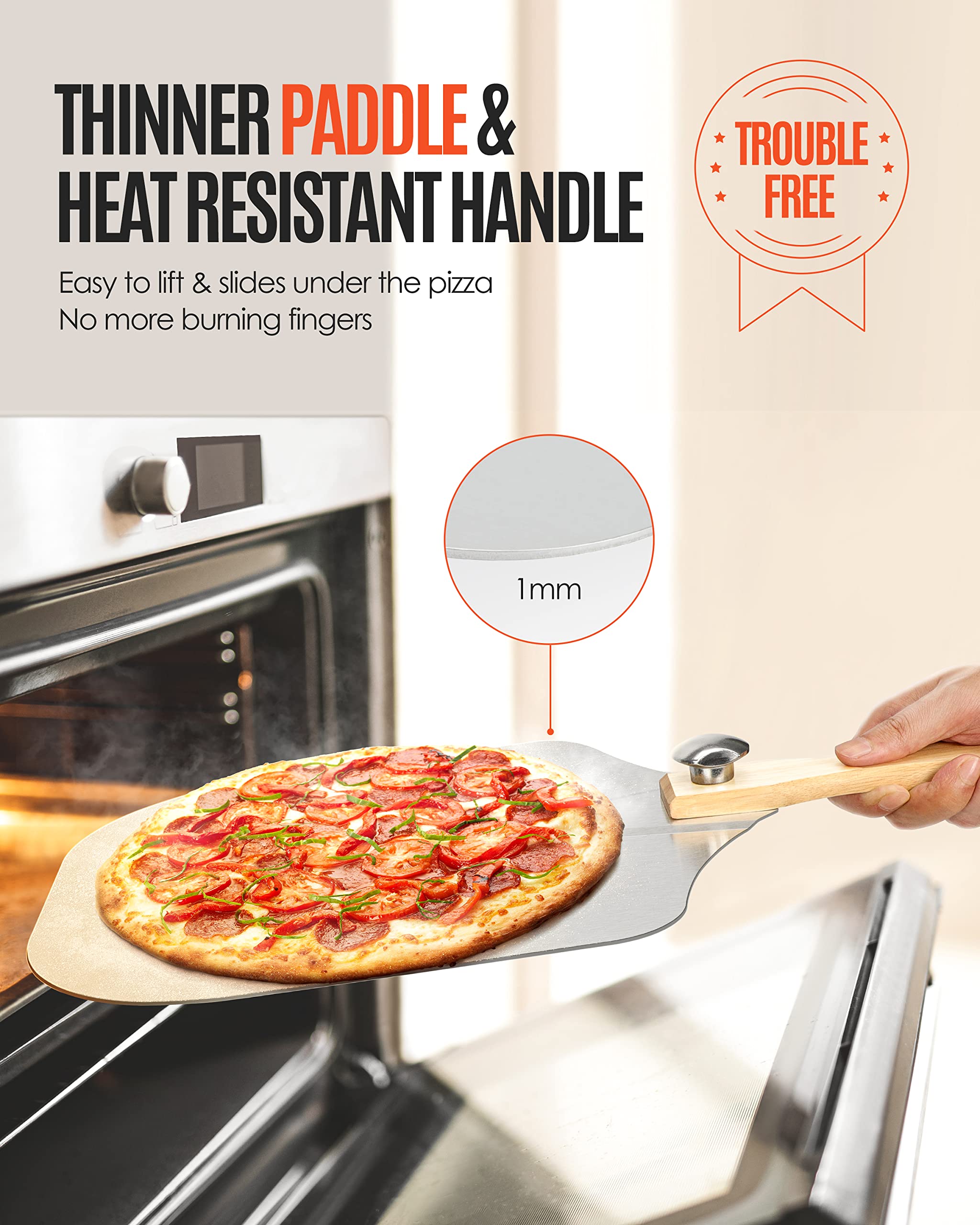 Pizza Peel Aluminum Pizza Spatula, Mooues 12 Inch Metal Pizza Paddle(12''X 14'')With Rocker Cutter Foldable Wood Handle, [Storag
