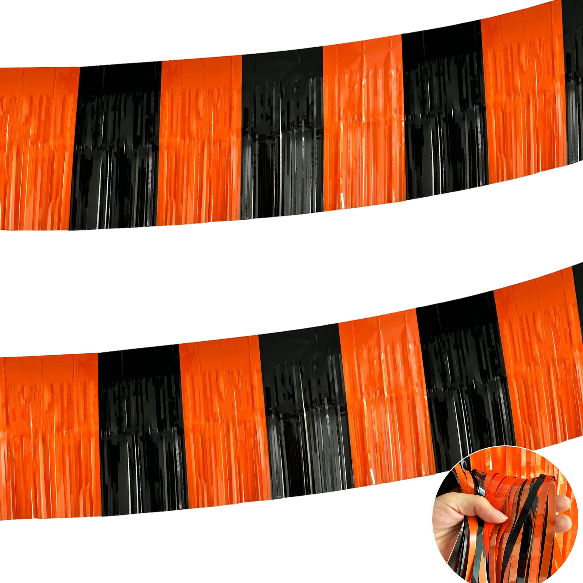 2 Pack 10 Feet Black Orange Halloween Parade Float Decorations for Trailer Car, Foil Fringe Tinsel Streamers Banner Garland for 