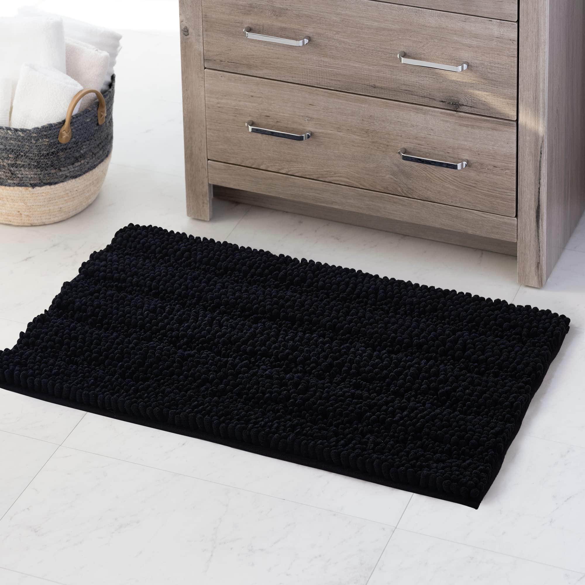 Kgorge Non Skid Bathroom Rugs - Easy Wash Absorbent Thick Shaggy Quick Dry Dirt Resistance Floor Mats For Kitchen Shower Tub Bla