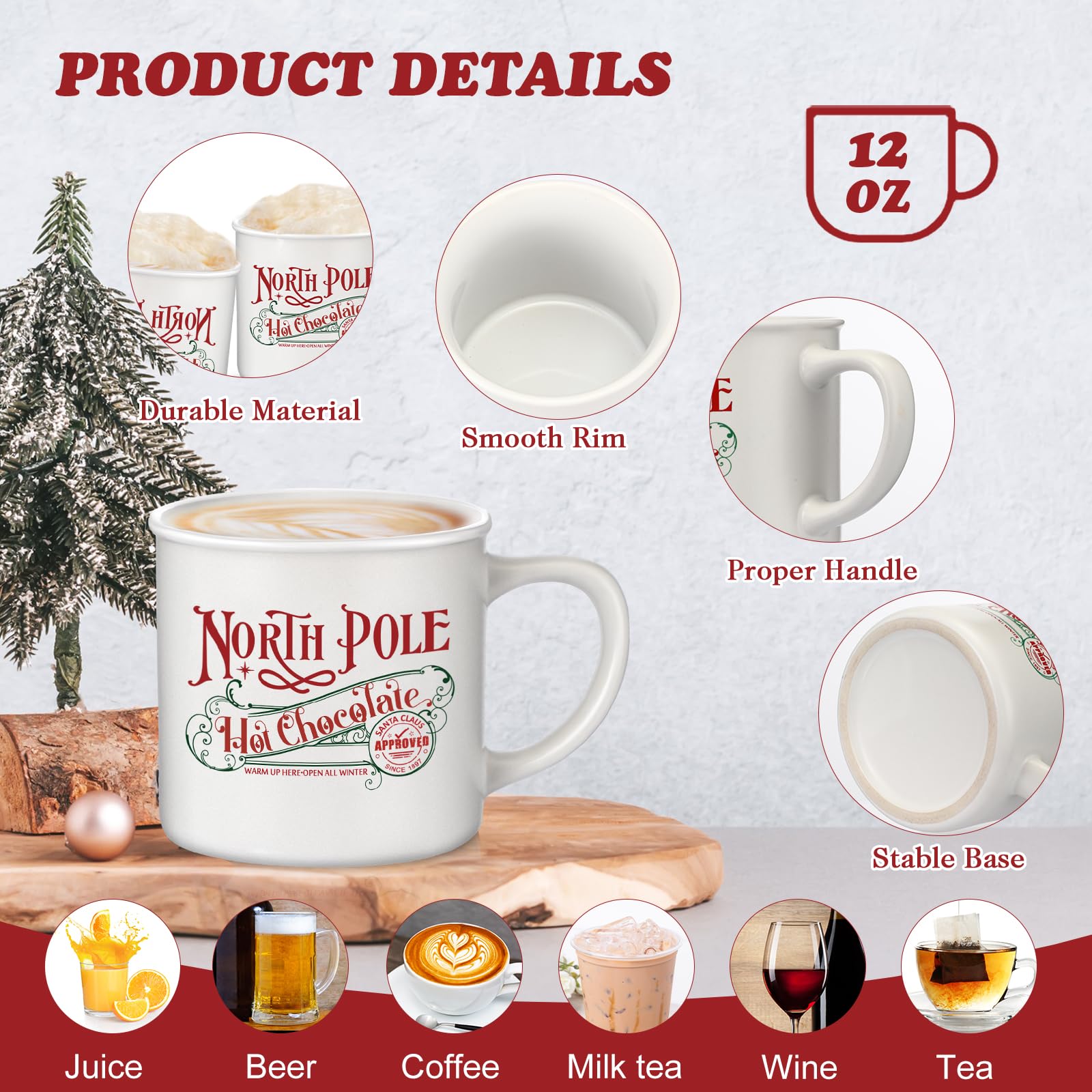 Yaomiao North Pole Hot Chocolate Mug Christmas Coffee Mugs Christmas Coworkers Gifts Santa Xmas Enamel Cup with Handle Stainless