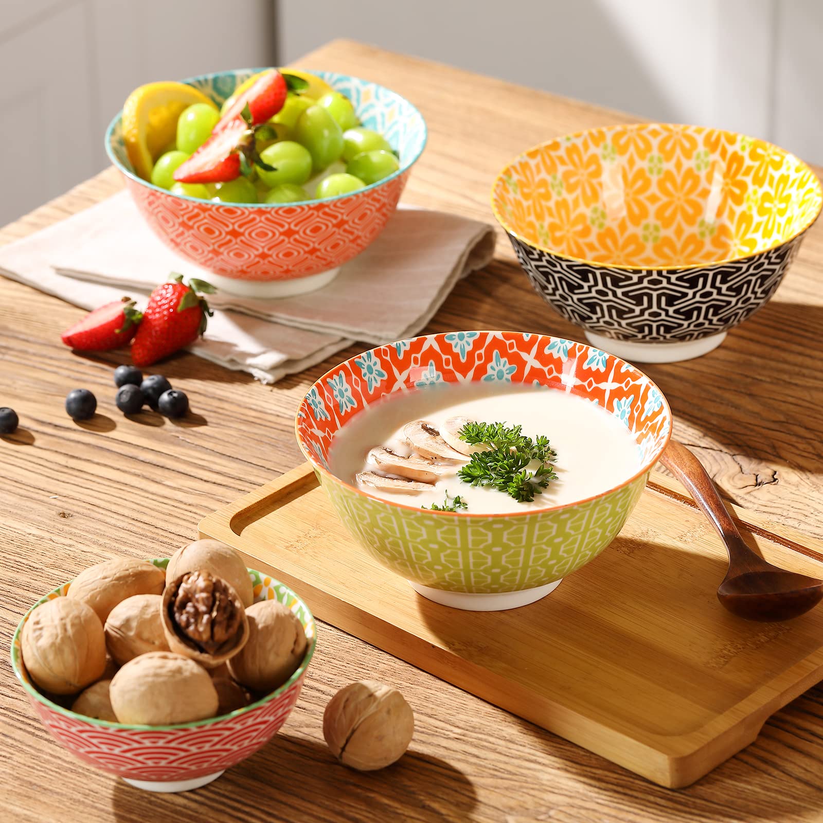 Metahom Ceramic Cereal Bowls  23 Oz Colorful Soup Bowls  Deep Porcelain Bowl Set for Salad  Dessert  Pasta  Ice Cream Set of 6