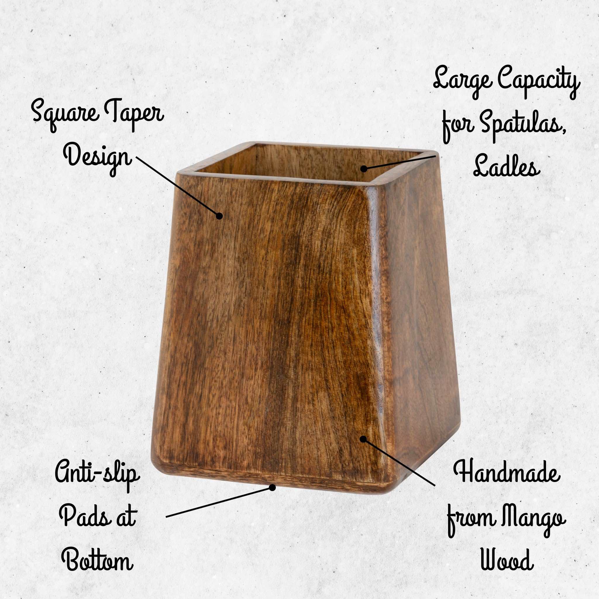 Mie Creations Rustic 7'' Large Utensil Holder Crock For Kitchen Countertop | Mother'S Day Gift Utensils Crock, Wooden Square Tap