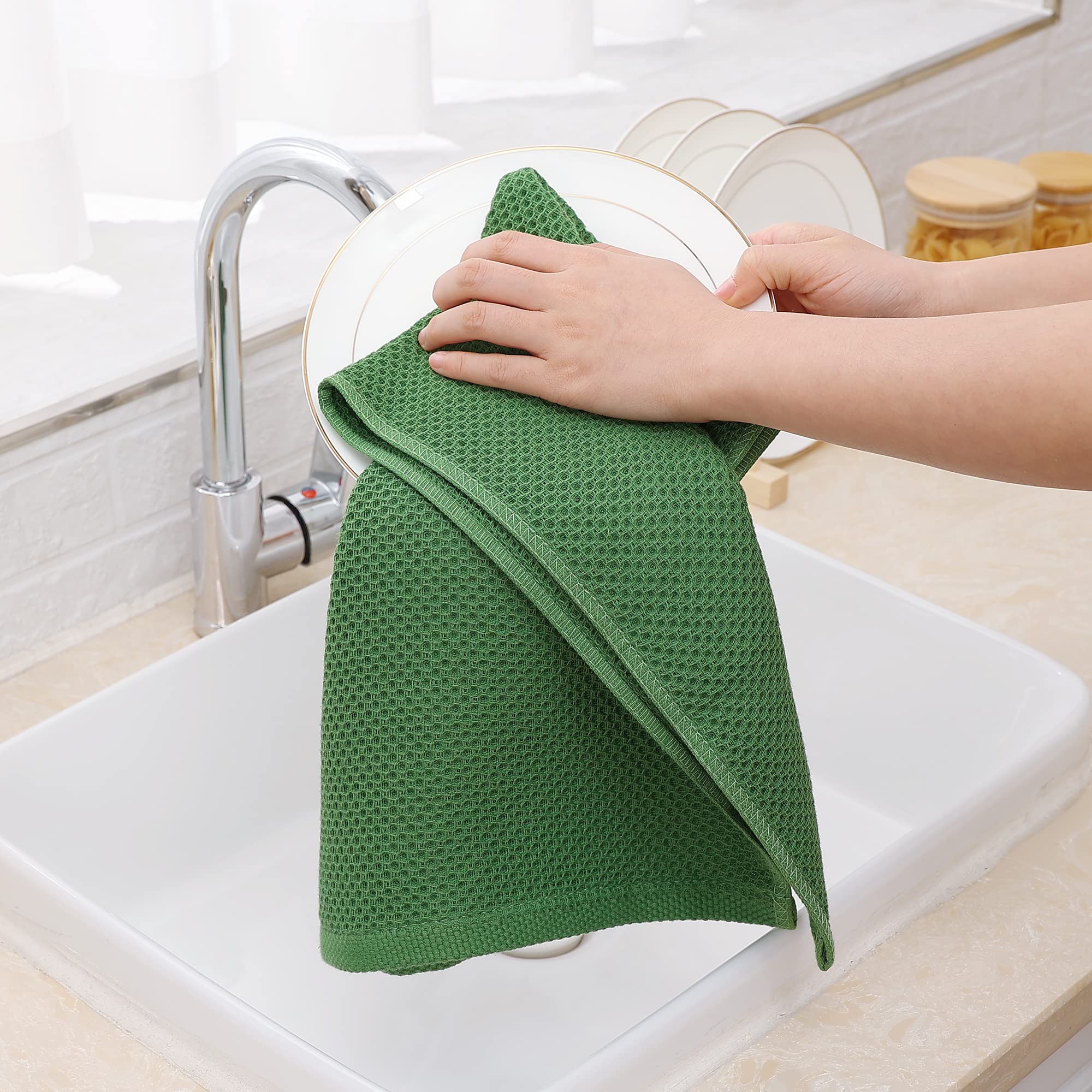 Homaxy 100% Cotton Waffle Weave Kitchen Dish Towels, Ultra Soft Absorbent Quick Drying Cleaning Towel, 13 X 28 Inches, 4-Pack, G