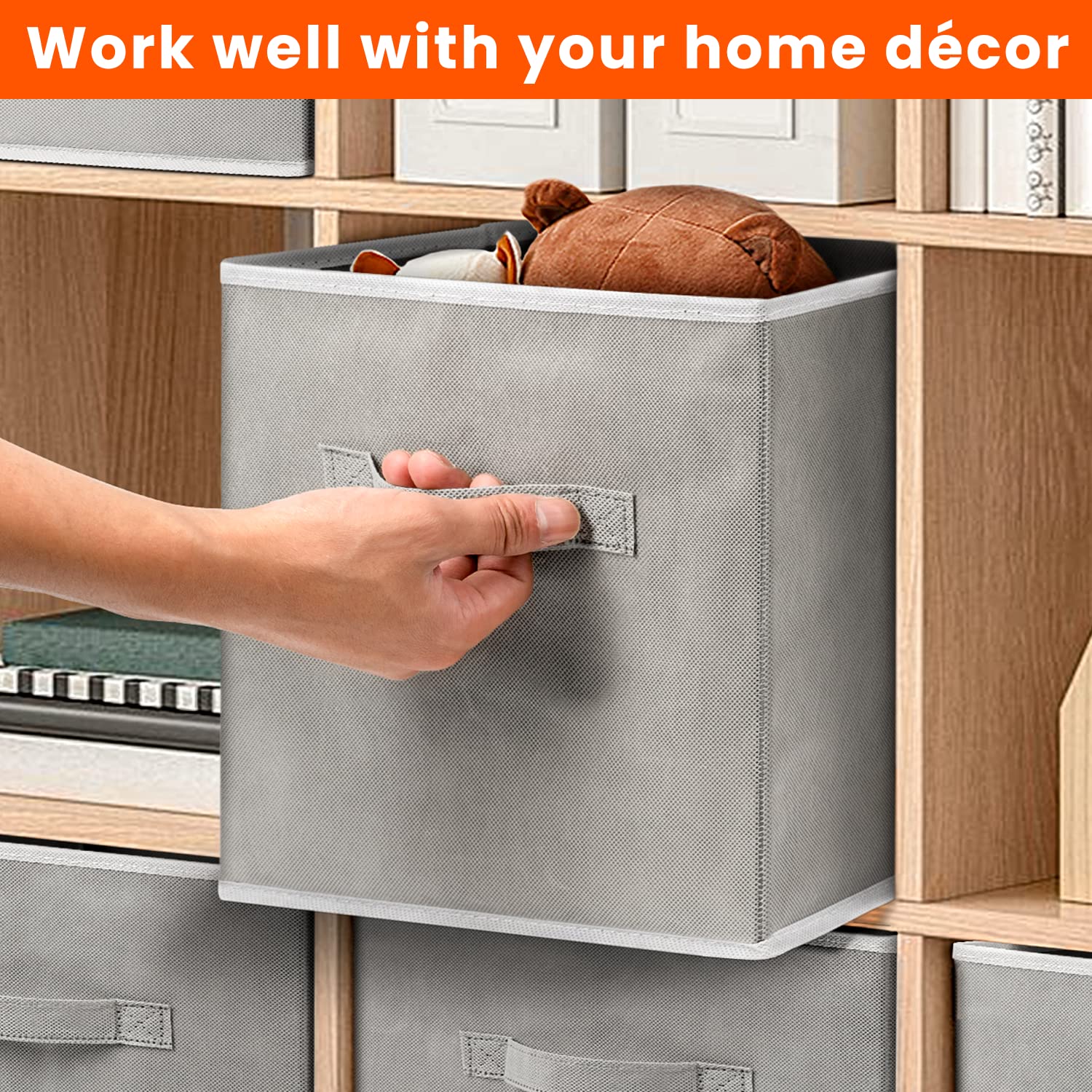 Criusia Large Storage Cubes - 13 Inch Heavy Duty Fabric Storage Bins For Shelves Closet, Cube Organizer - 8 Pack Collapsible Cub