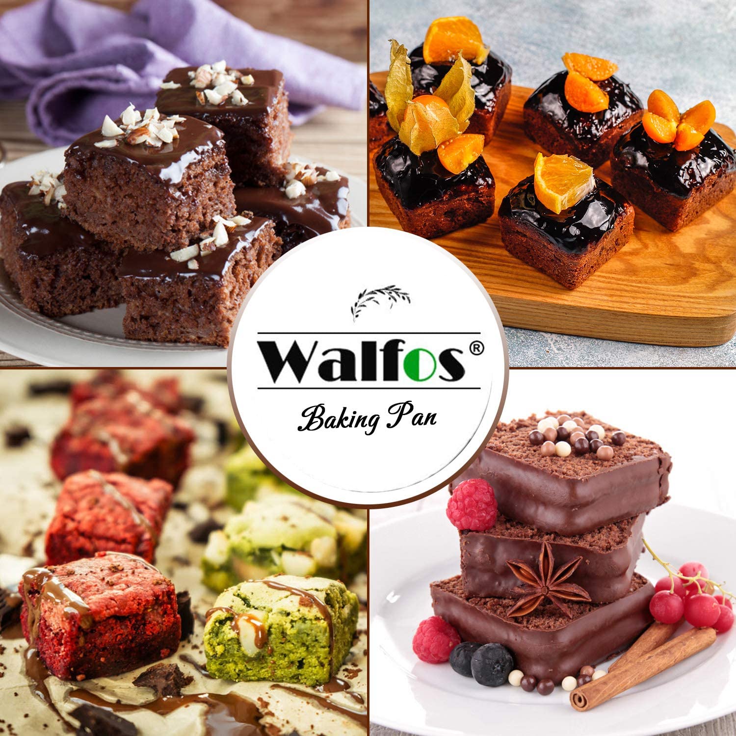 Walfos Silicone Brownie Pan, 9-Cavity Non-Stick Square Baking Pan, Perfect For Brownies, Cornbread, Muffin And Cakes, Bpa Free A