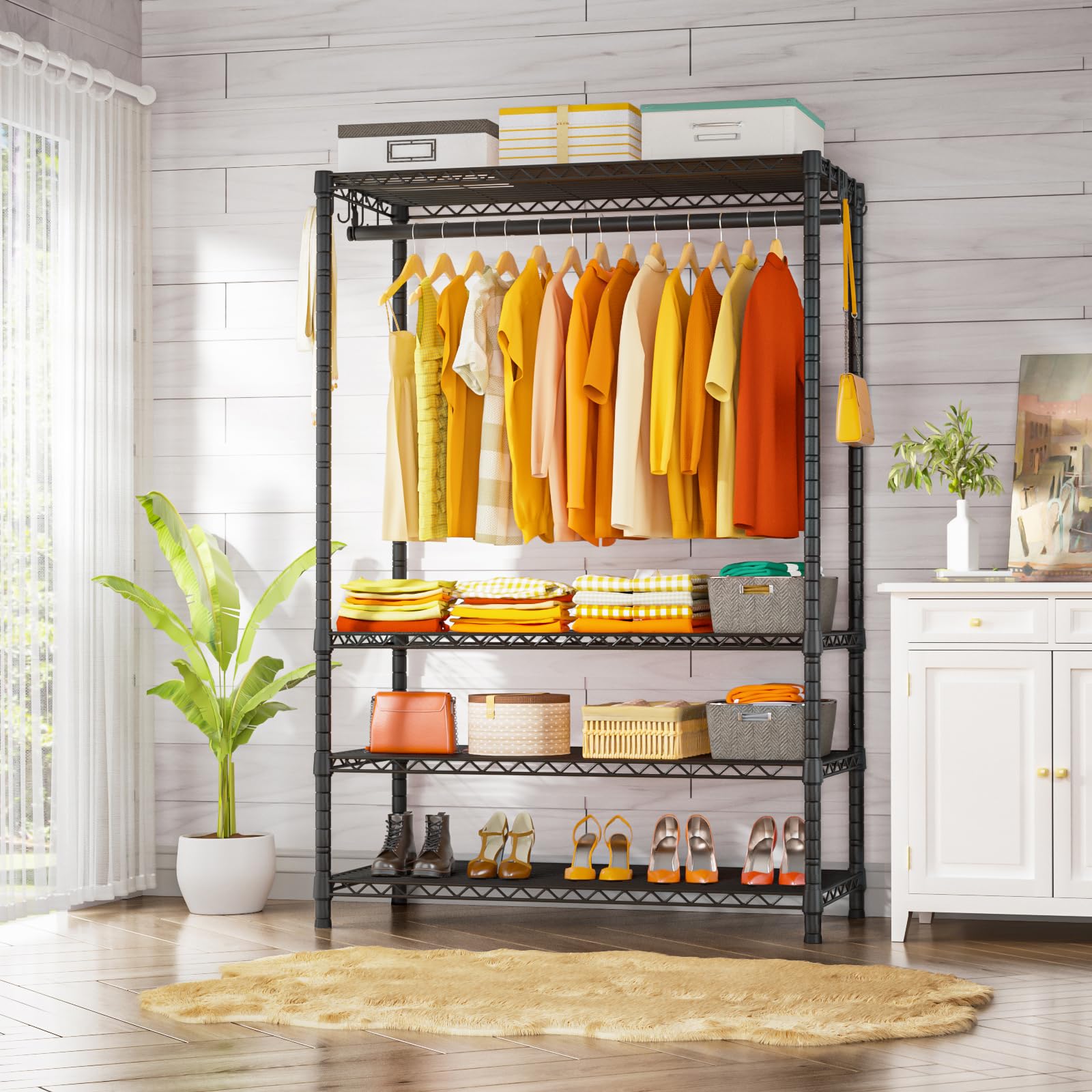 Ulif H4 Plus Portable Closets, 4-Tier Clothes Garment Rack For Bedroom And Cloakroom, Metal Clothing Storage And Organizer Wardr