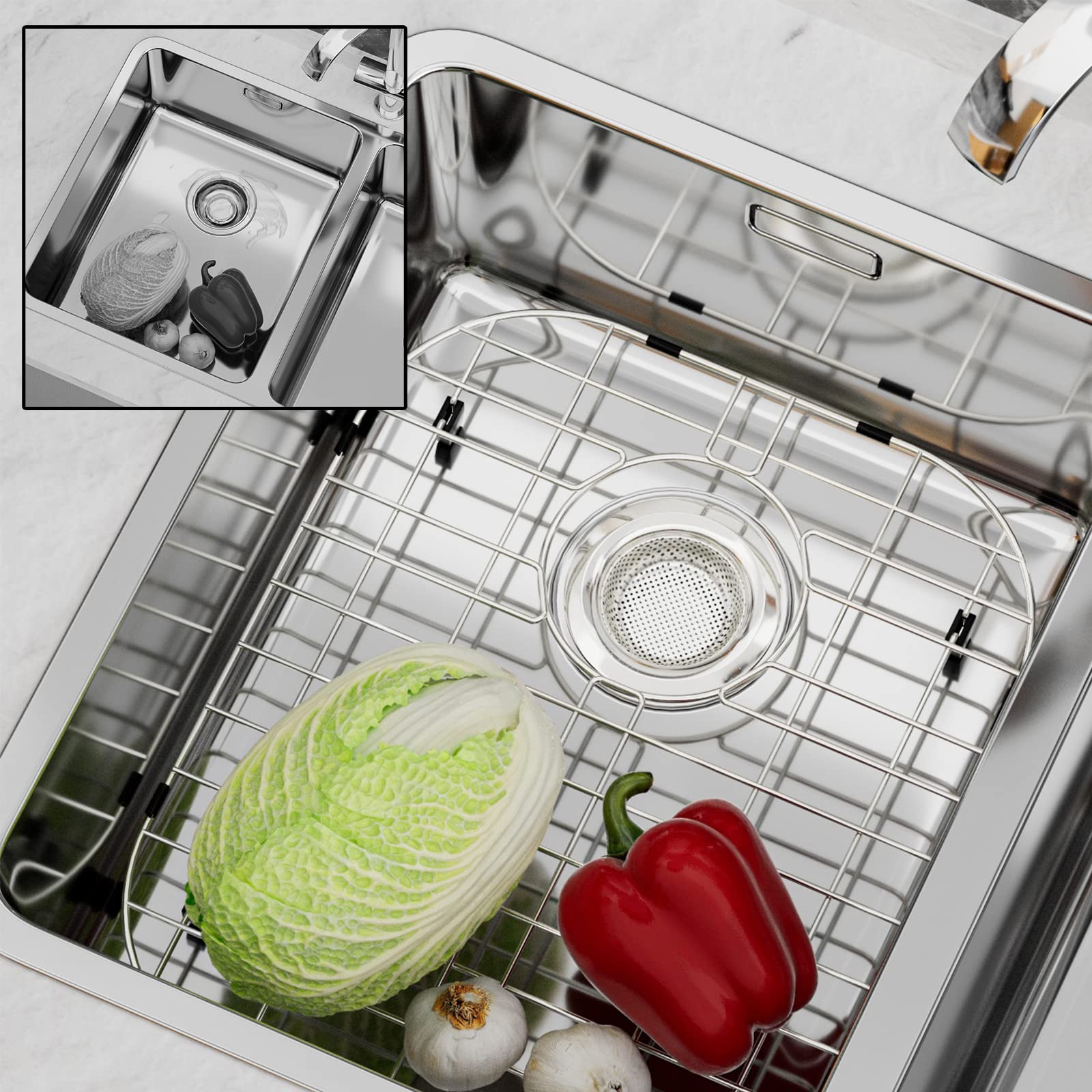 Alonsoo Sink Protectors for Kitchen Sink Stainless Steel Sink Grid Sink Rack for Bottom of Sink 16.14'' L?3'' W Sink Bottom Grid with Rear Drain 1 Pack Silver