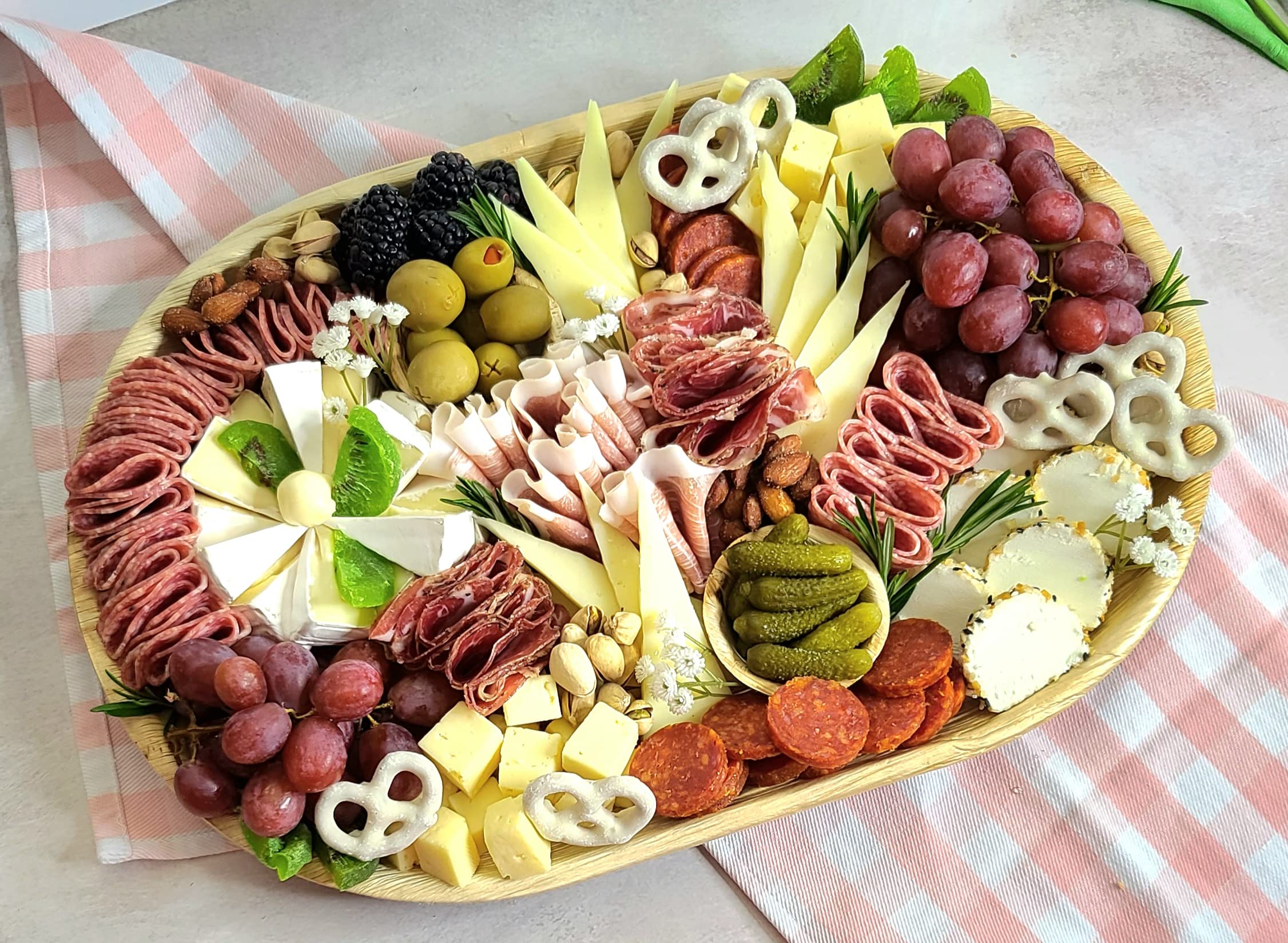 Charity Leaf Disposable Palm Leaf 17'' x 12'' Trays (50 pieces) Bamboo Like Serving Platters  Disposable Boards  Eco-Friendly Dinnerware For Weddings  Catering  Events