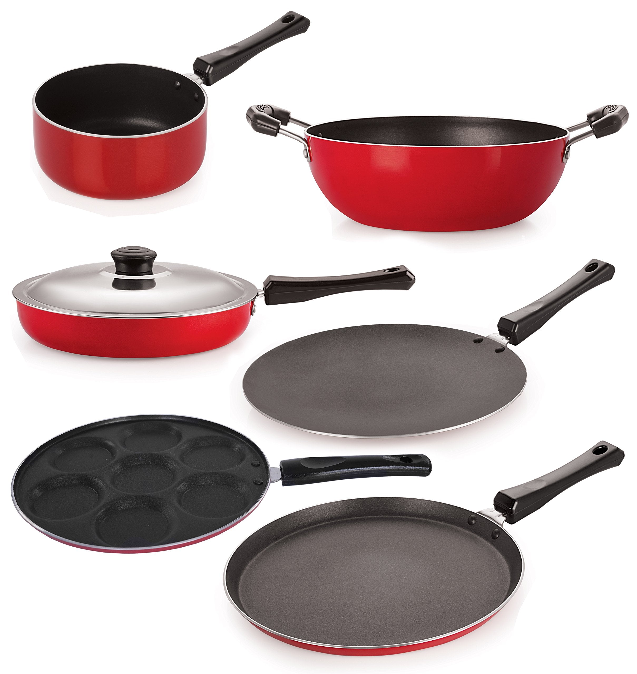 Nirlon NonStick Coated Dishwasher Safe 6 Piece Aluminium Kitchen Utencils Combo Offer Set With Steel Lid