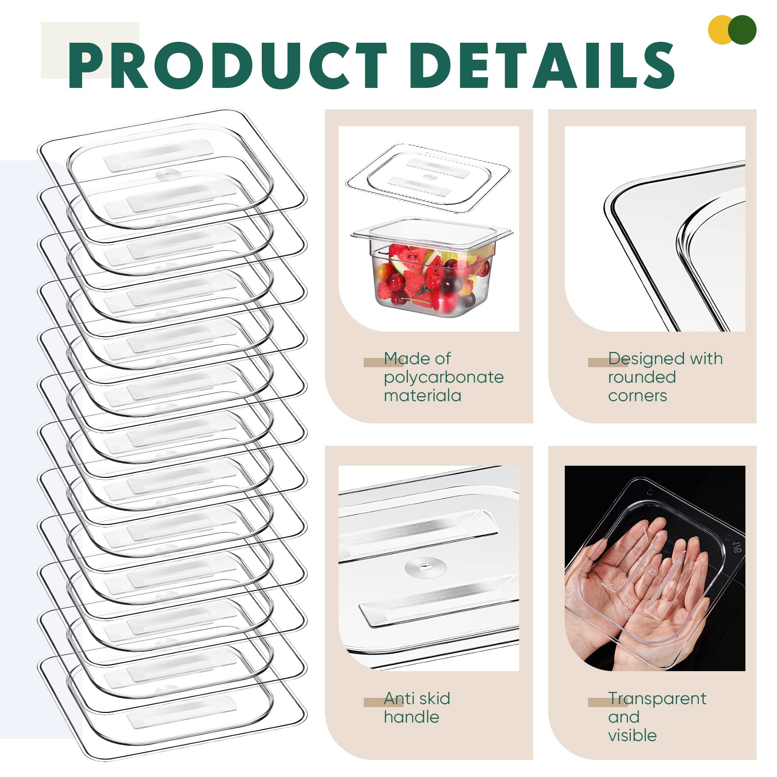 12 Pcs Polycarbonate Food Pan Lids With Handle, 1/6 Size Clear Hotel Pan Lid Plastic Hotel Pan Cover For Restaurant Food Contain