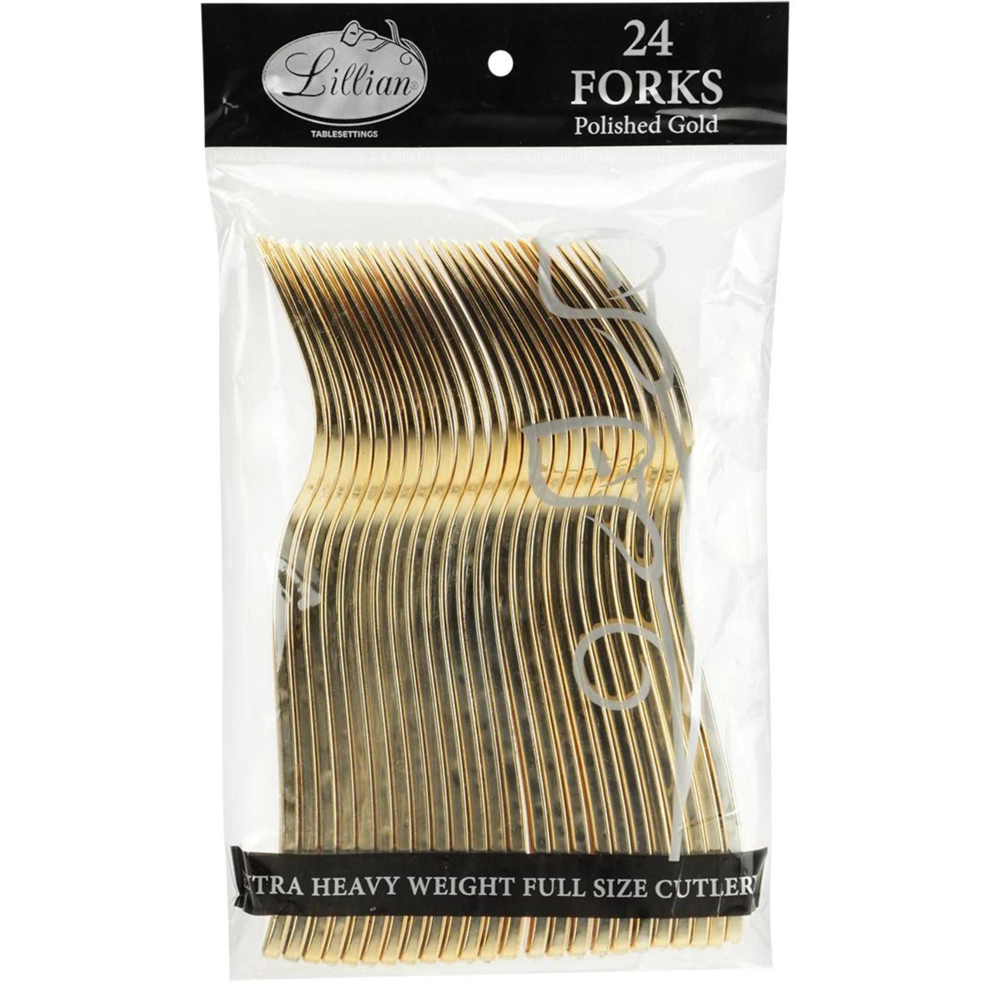 Lillian Tablesettings Glossy Plastic Forks - 5 1/2'' x 1''  Gold  24 Pcs