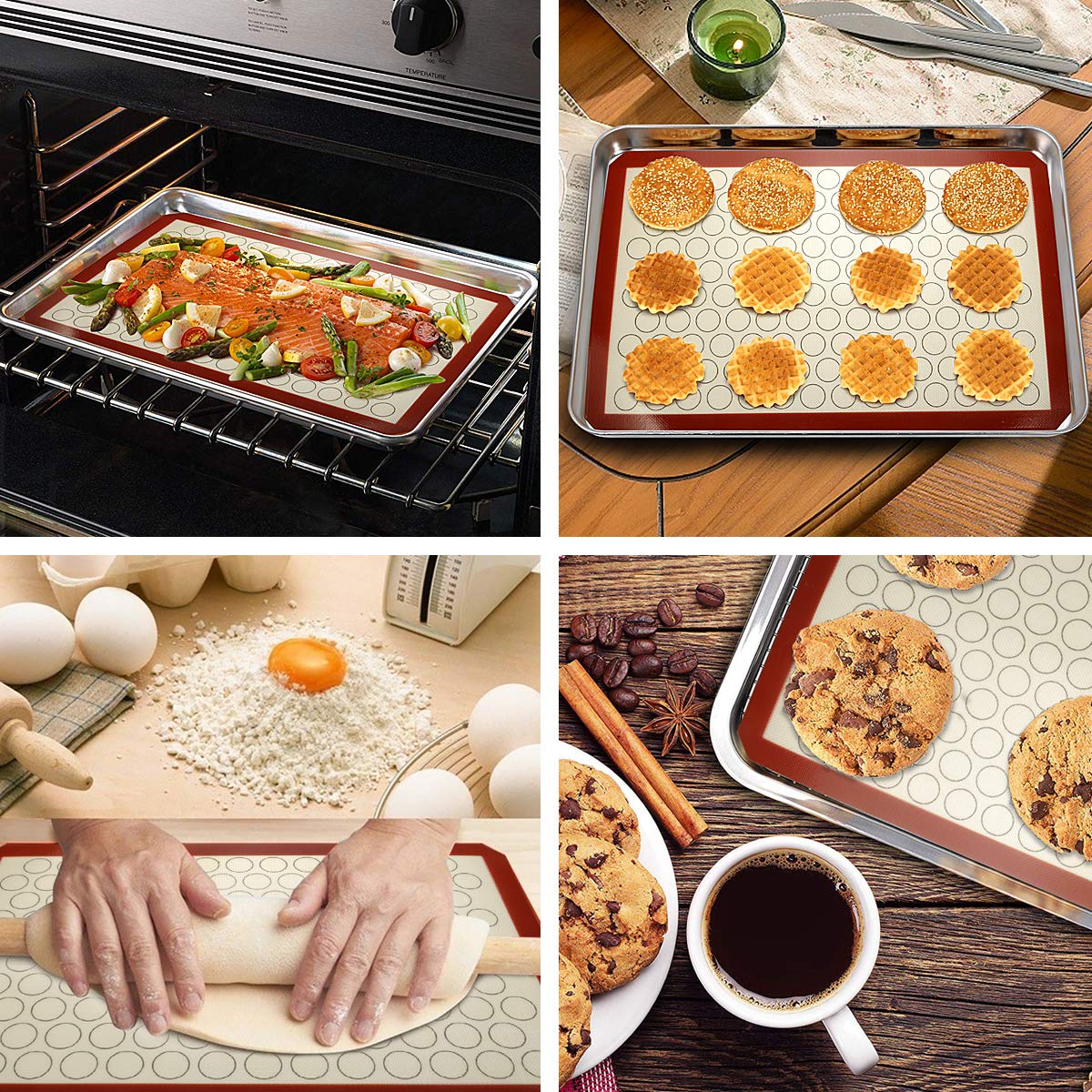 Wildone Baking Sheet With Silicone Mat Set, Set Of 4 (2 Sheets + 2 Mats), Wildone Stainless Steel Cookie Sheet Baking Pan With S
