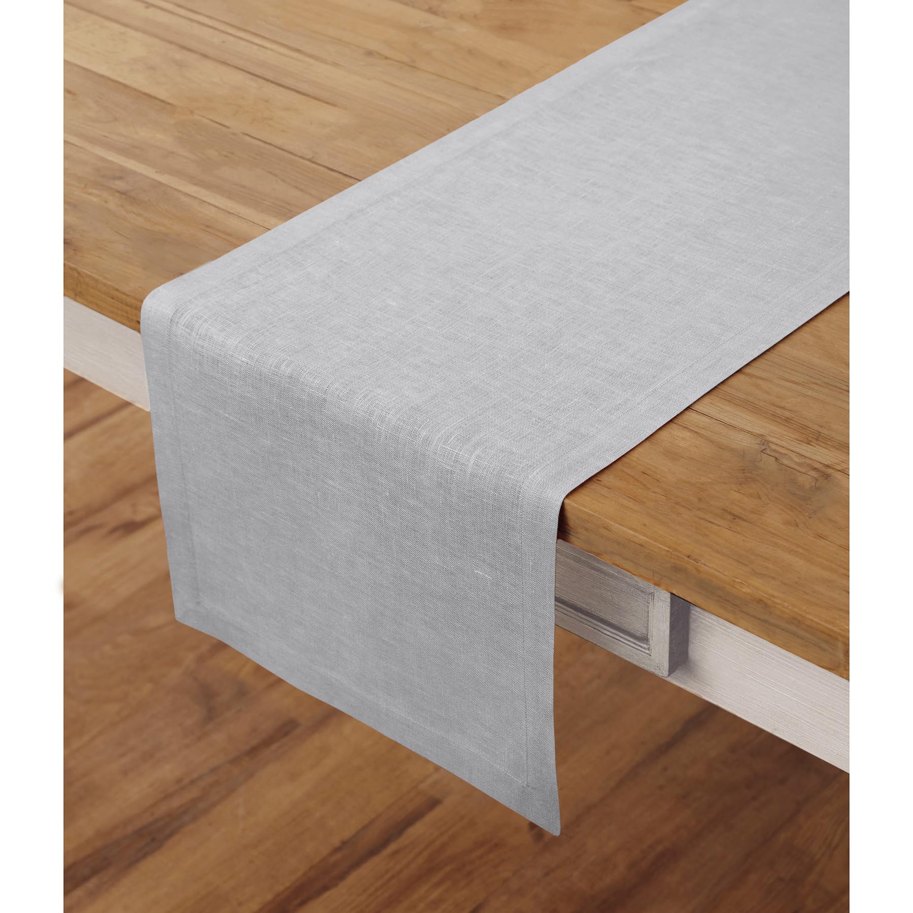 Solino Home Linen Table Runner 90 Inches Long - 100% Pure Linen Soft Grey Table Runner 14 X 90 Inch - Machine Washable Dining Fa