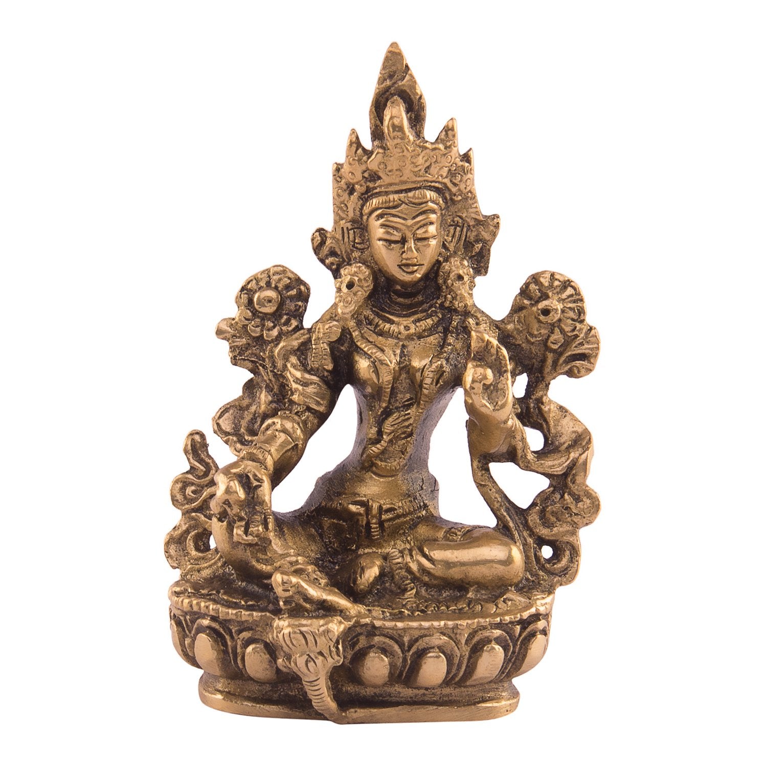 Kartique Brass Idol Of Sitting Tara On Beautiful Pedestal For Spiritual Home Decor In Gold Color Height 3.5 Inch