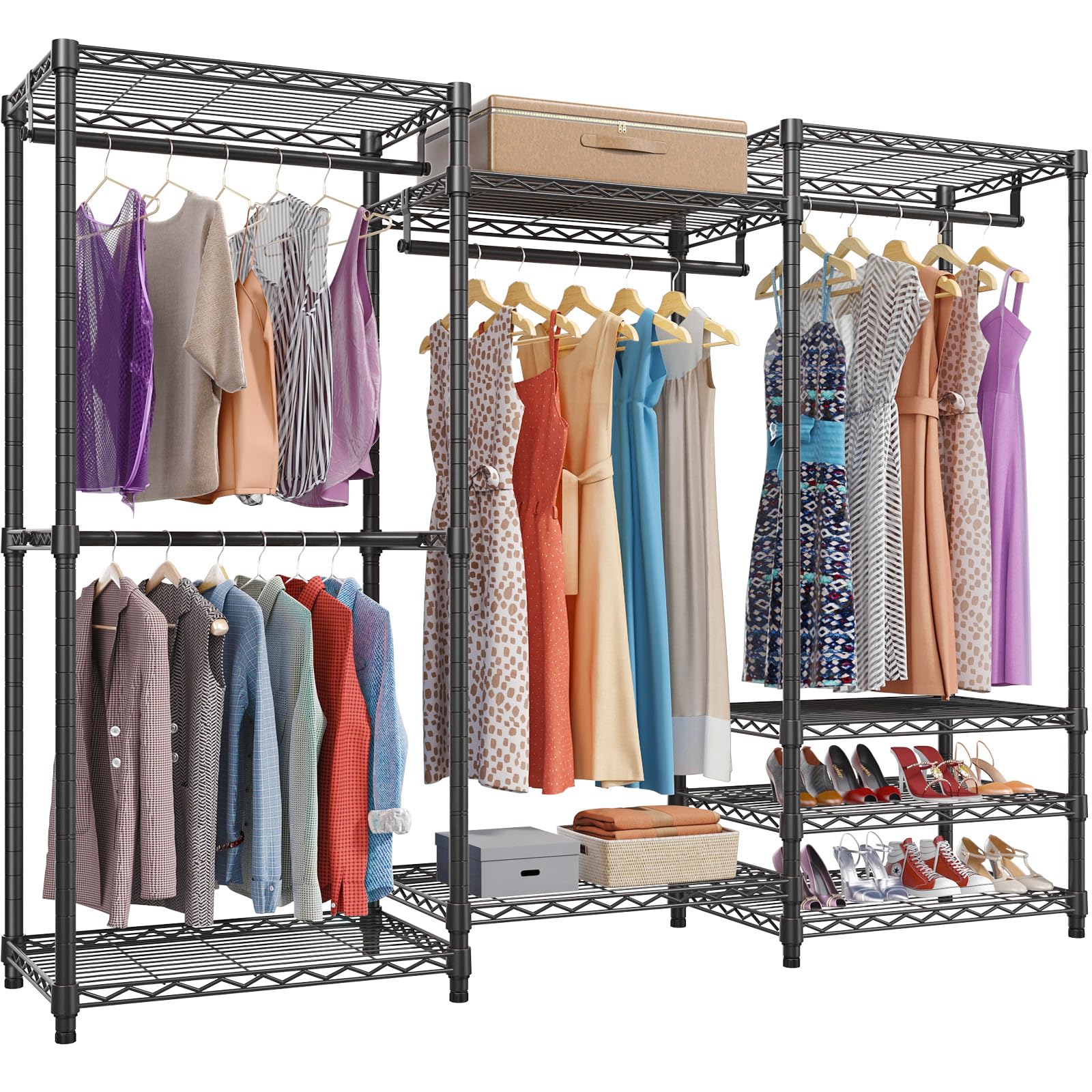 VIPEK V5 Portable Closet Wardrobe Heavy Duty Clothes Rack  Freestanding Clothing Rack with 4 Hang Rods & 8 Shelves  Adjustable Closet Rack  68.9 '' L x 15.7 '' W x 76.4 '' H  Max Load 800LBS  Black