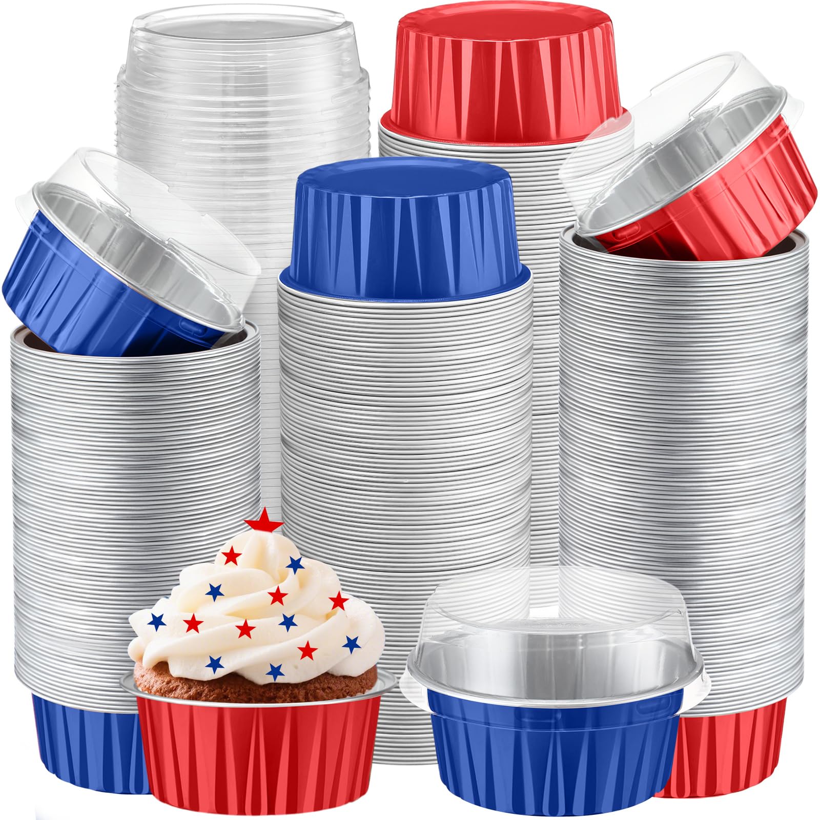 Gejoy 400 Pcs Aluminum Foil Baking Cups with Lids 5 oz Disposable Ramekins Mini Cake Pans Creme Brulee Cupcake Liners Muffin Tin