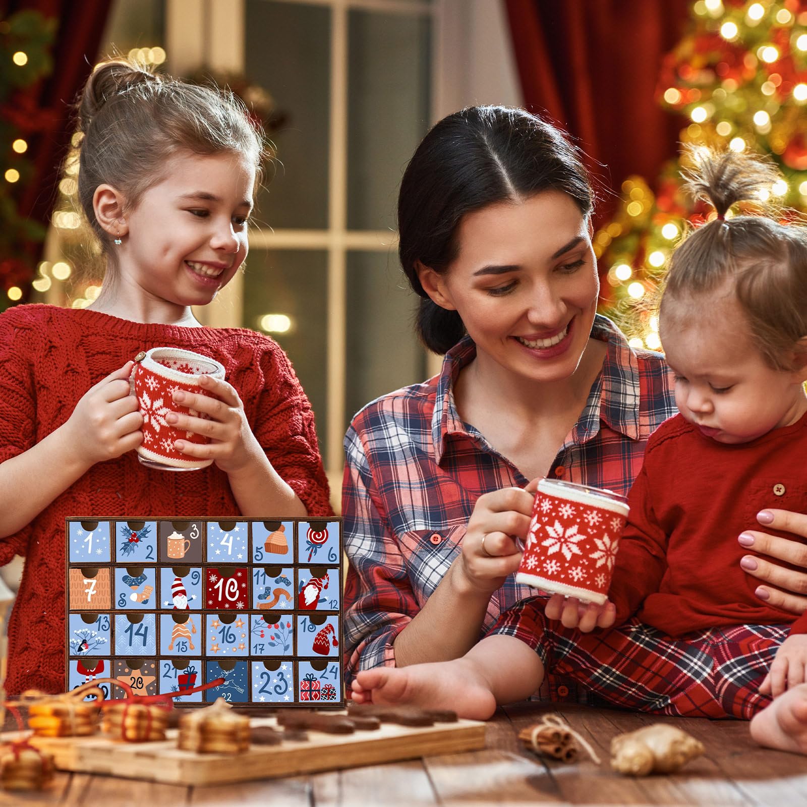 Sliner 2 Pcs Christmas Wooden Advent Calendar with 24 Drawers Countdown to Christmas Storage Organizer, DIY Unfinished Storage B