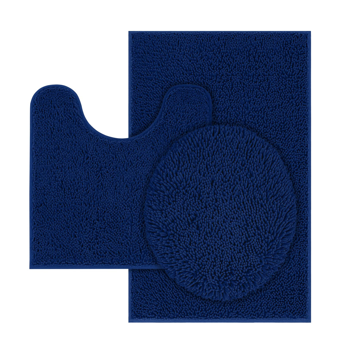 Treetone Chenille Bath Mat 3 Pieces Bathroom Rugs Set, 20X20 Inches U-Shape Contoured Toilet Mat & 20X32Inches Rug & 1 Lid Cover