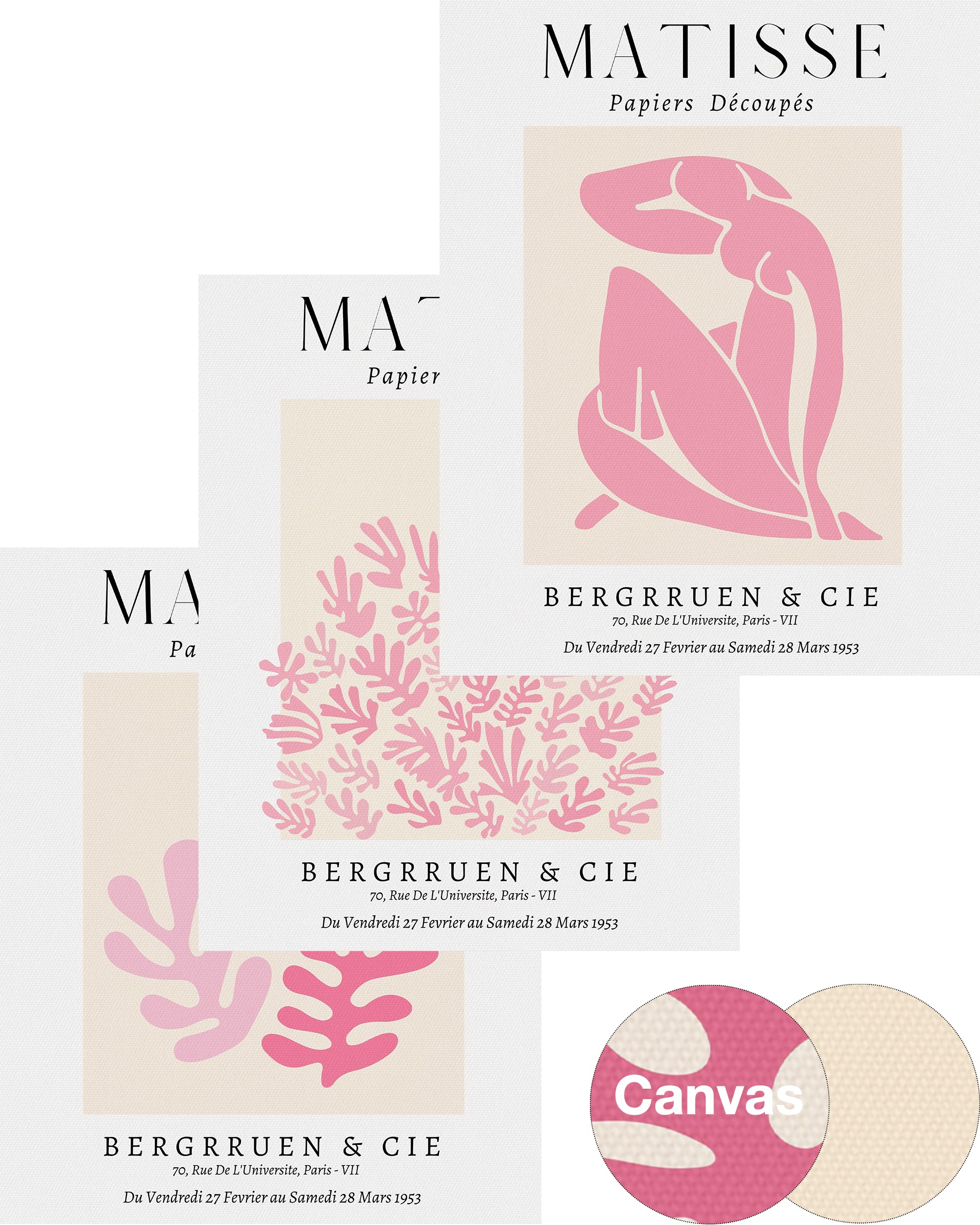 Hesendot Matisse Art Wall D  Cor Set Of 3,Unframed Sage Pink Wall Art,Truly Quality Canvas Prints For 11X14In,Art Poster Decorat
