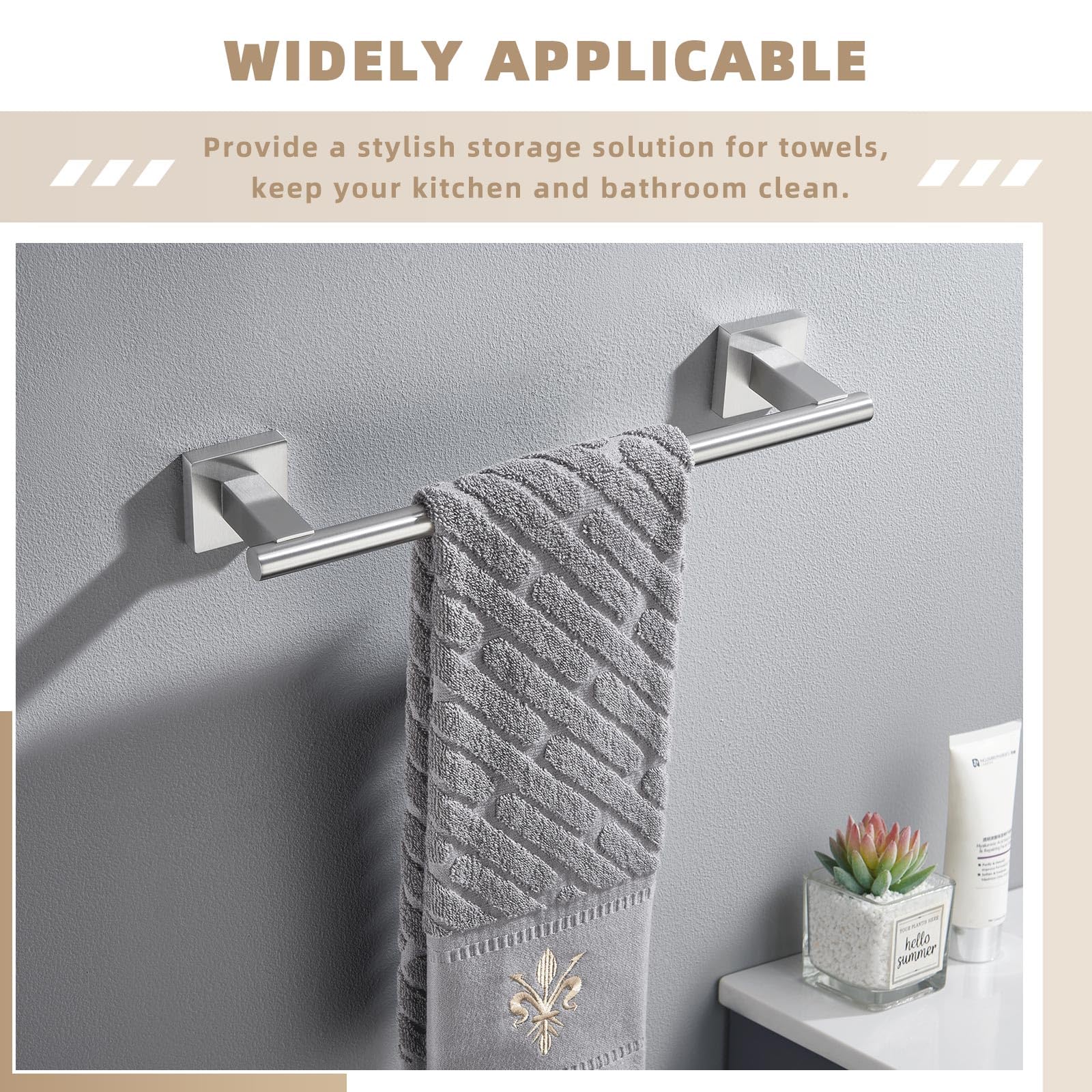 Suyar Bathroom Towel Holder Brushed Nickel, Sus 304 Stainless Steel Hand Towel Bar For Wall, 13.78 Inch