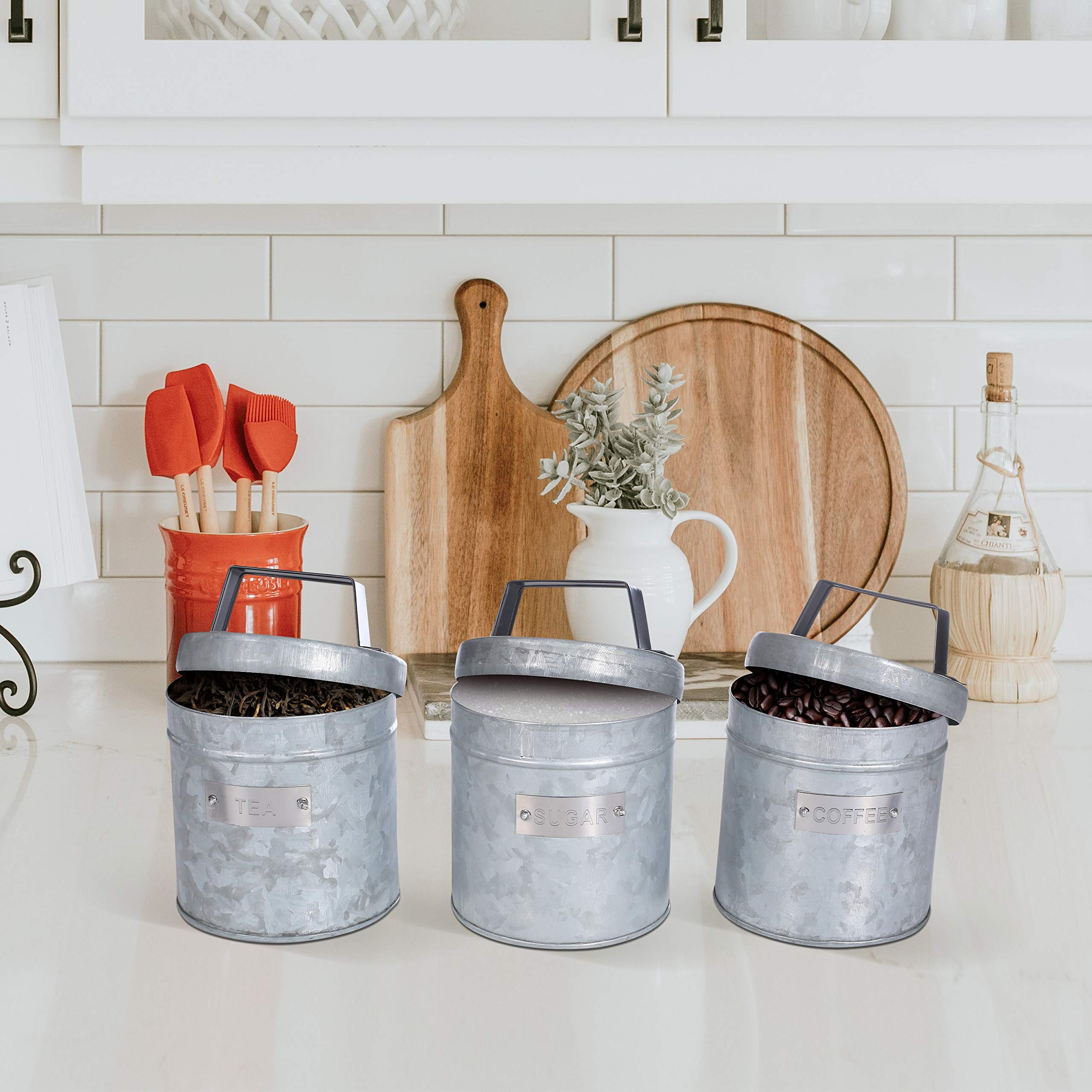 Vintage Farmhouse Design Kitchen D  Cor Canister Set, Country D  Cor Storage Jars, Canisters Sets For Kitchen, Food Storage, Gal